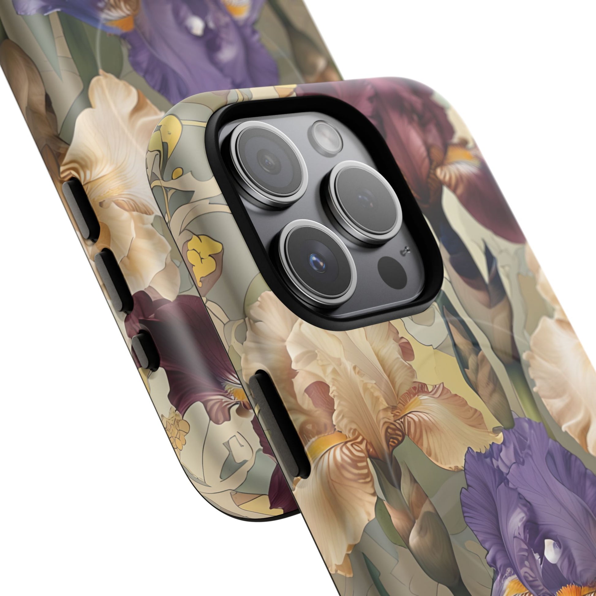 Iris Reverie - Elegant Painterly - iPhone 15 Pro - MagSafe Compatible - Artistic Purple & Cream Iris Design