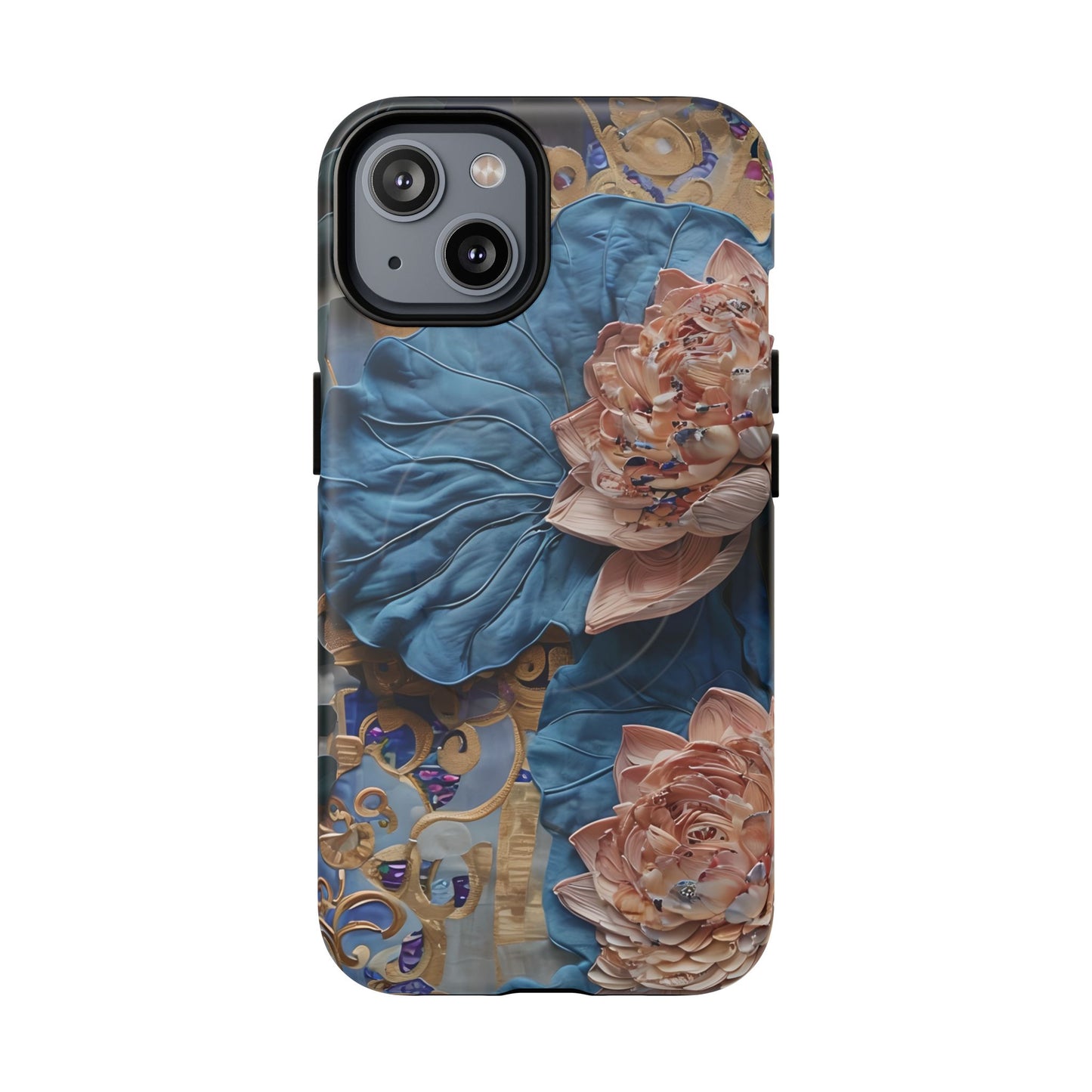 Peony Midnight Tapestry iPhone MagSafe case with blue and pink peony floral design