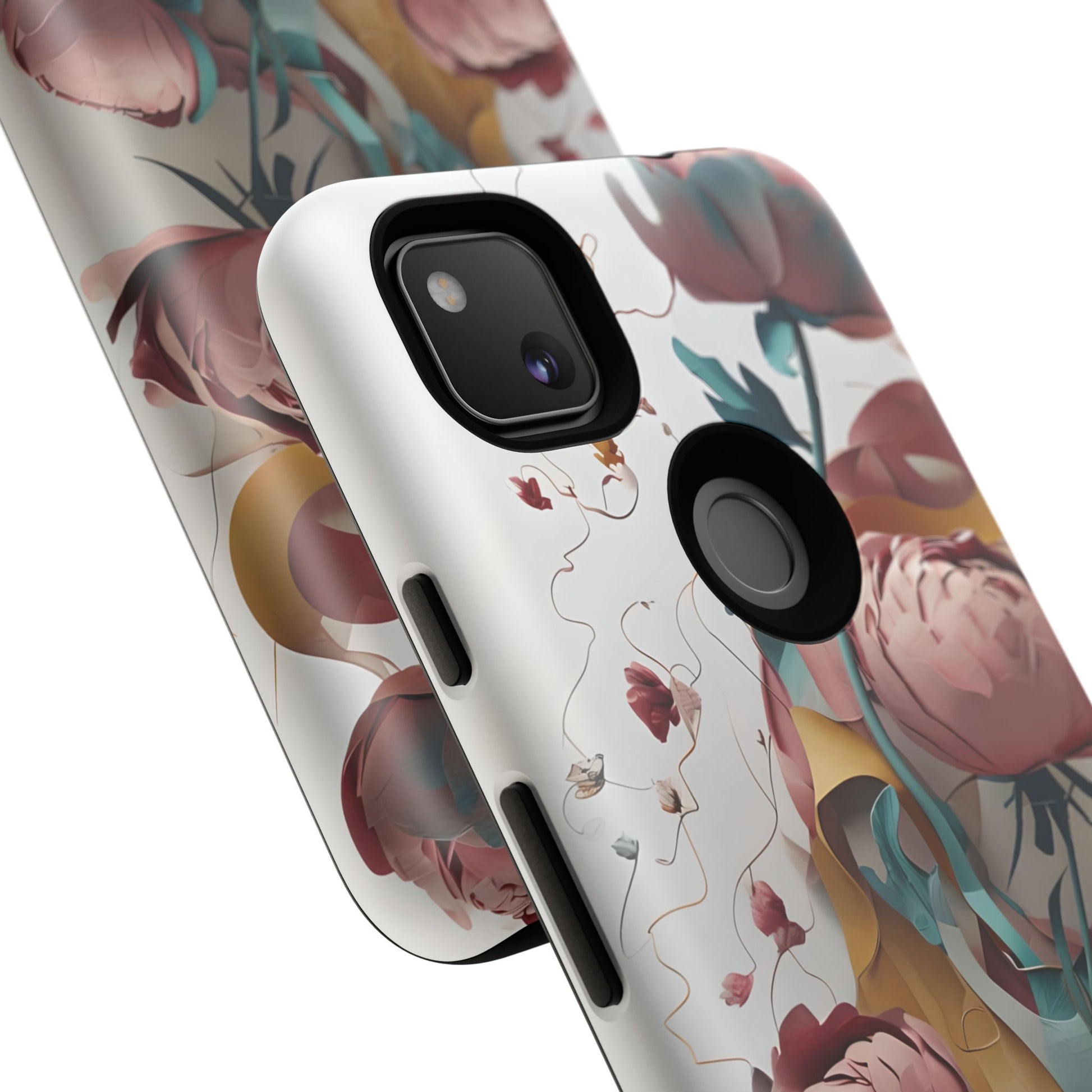 Blushing Peony Veil - Elegant Painterly Floral Google Pixel 4a Tough Phone Case - Soft Blush & Teal Peony Design