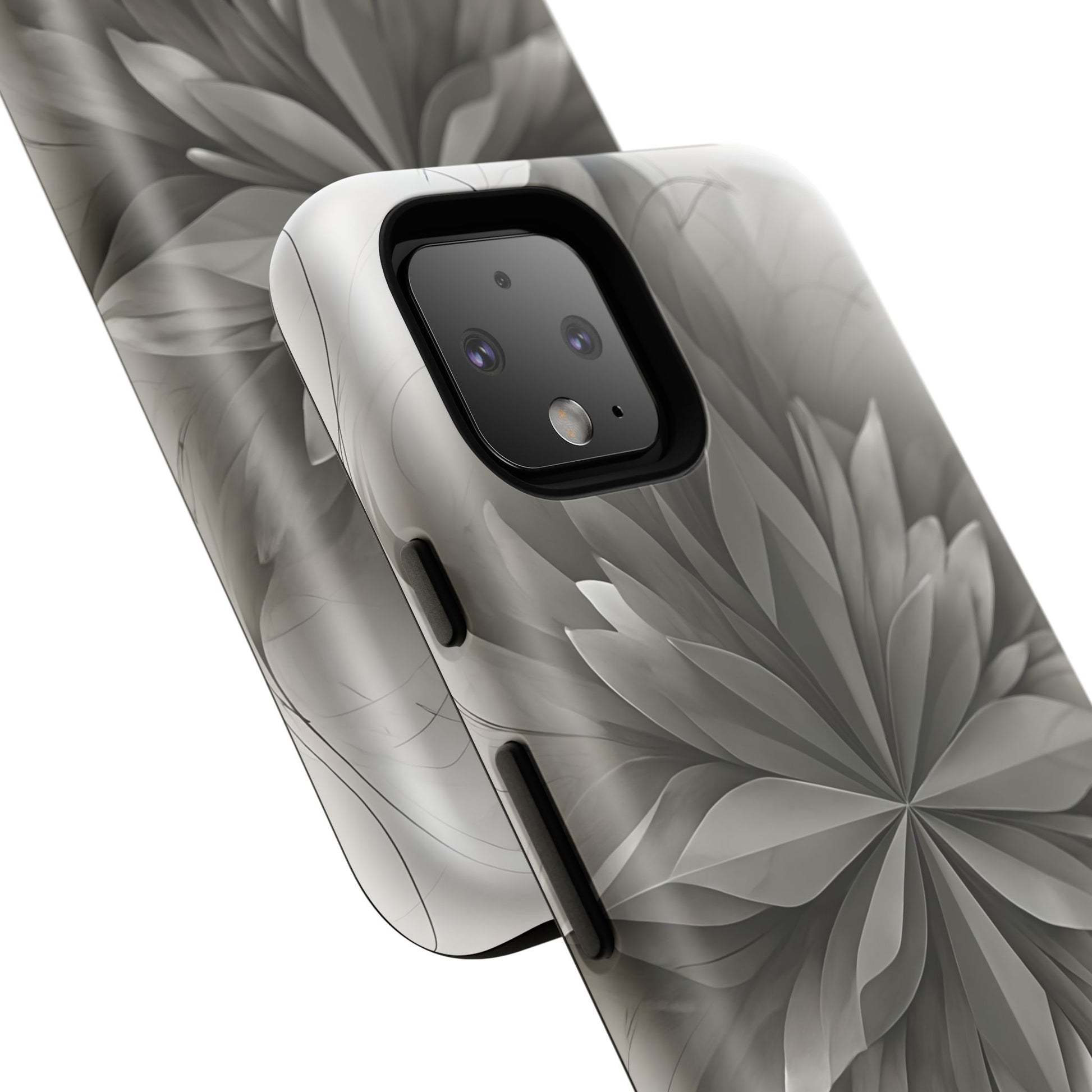 Silver Lotus - Elegant Monochrome Floral Google Pixel 4 Tough Phone Case - Modern Lotus Design