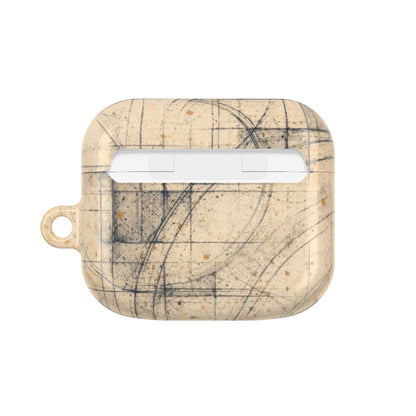 Architectural Parchment Blueprint AirPods Case - Minimalist Technical Sketch Design for Gen 1–4 & Pro