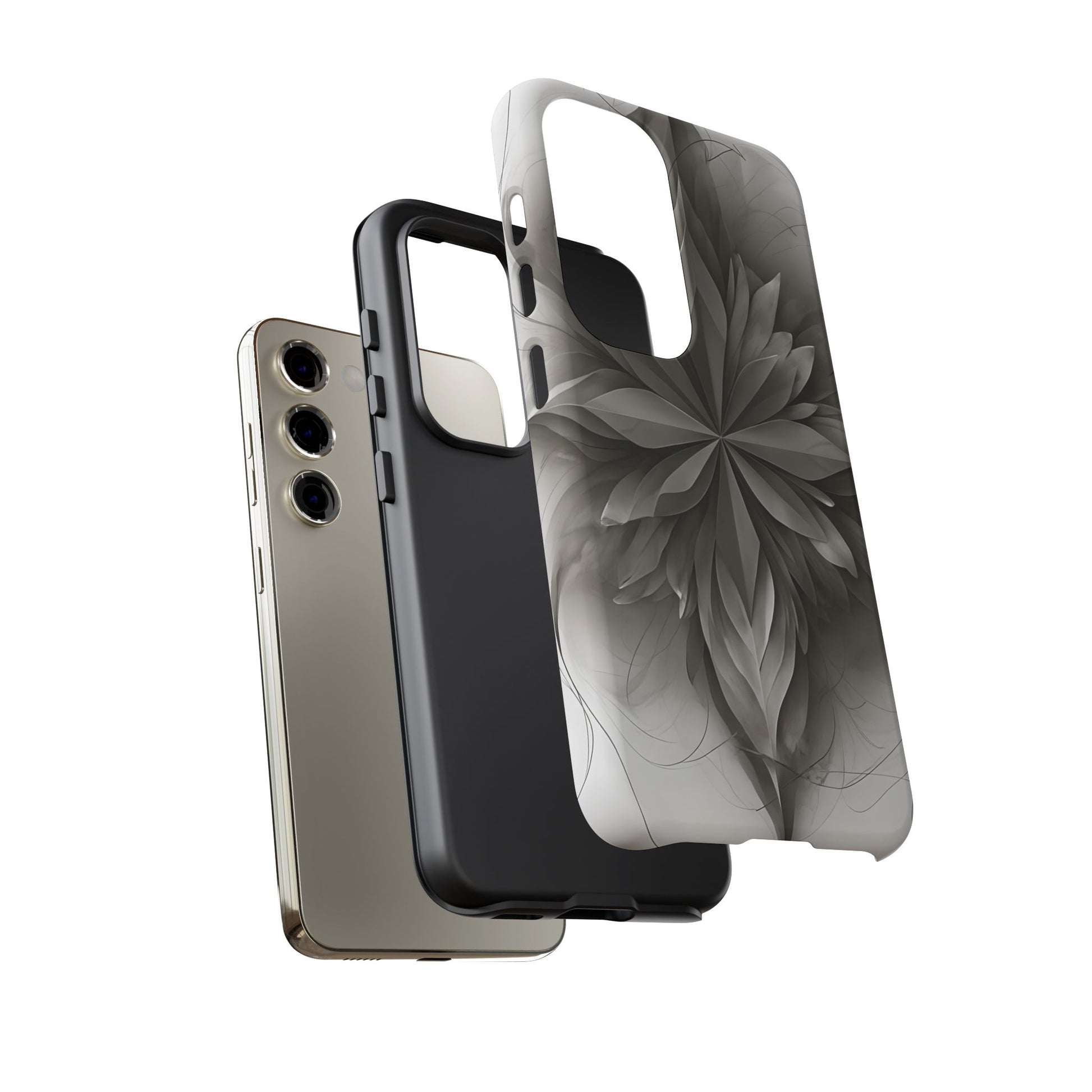 Silver Lotus - Elegant Monochrome Floral Samsung Galaxy S23 Tough Phone Case - Modern Lotus Design