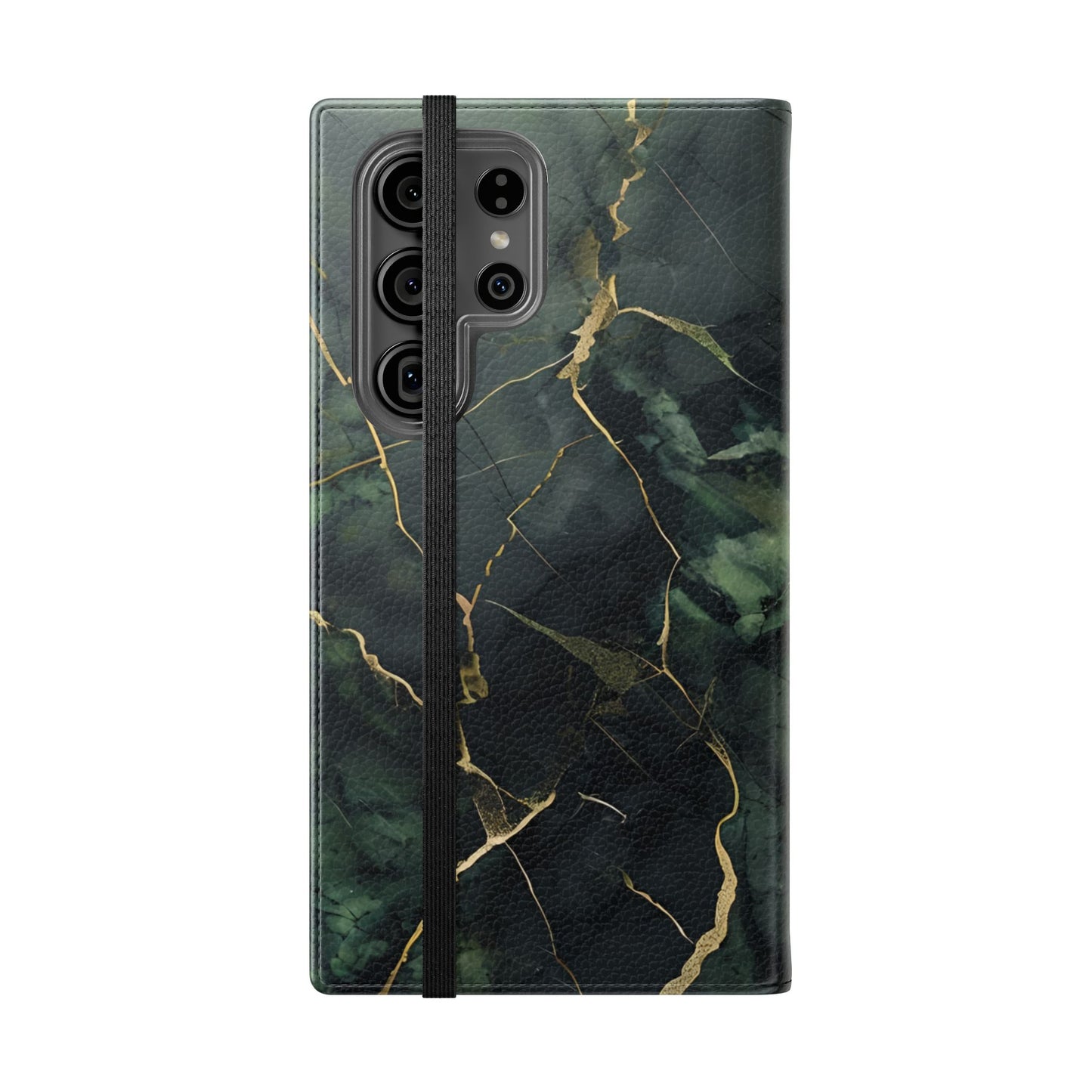 Verdant Vein Samsung Galaxy wallet flip phone case showing green marble folio cover design with gold veins