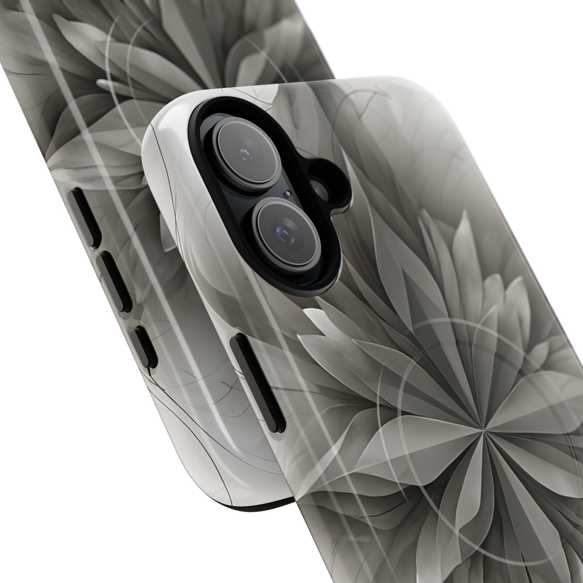 Silver Lotus - Elegant Monochrome Floral iPhone 16 Plus MagSafe Phone Case - Modern Lotus Design
