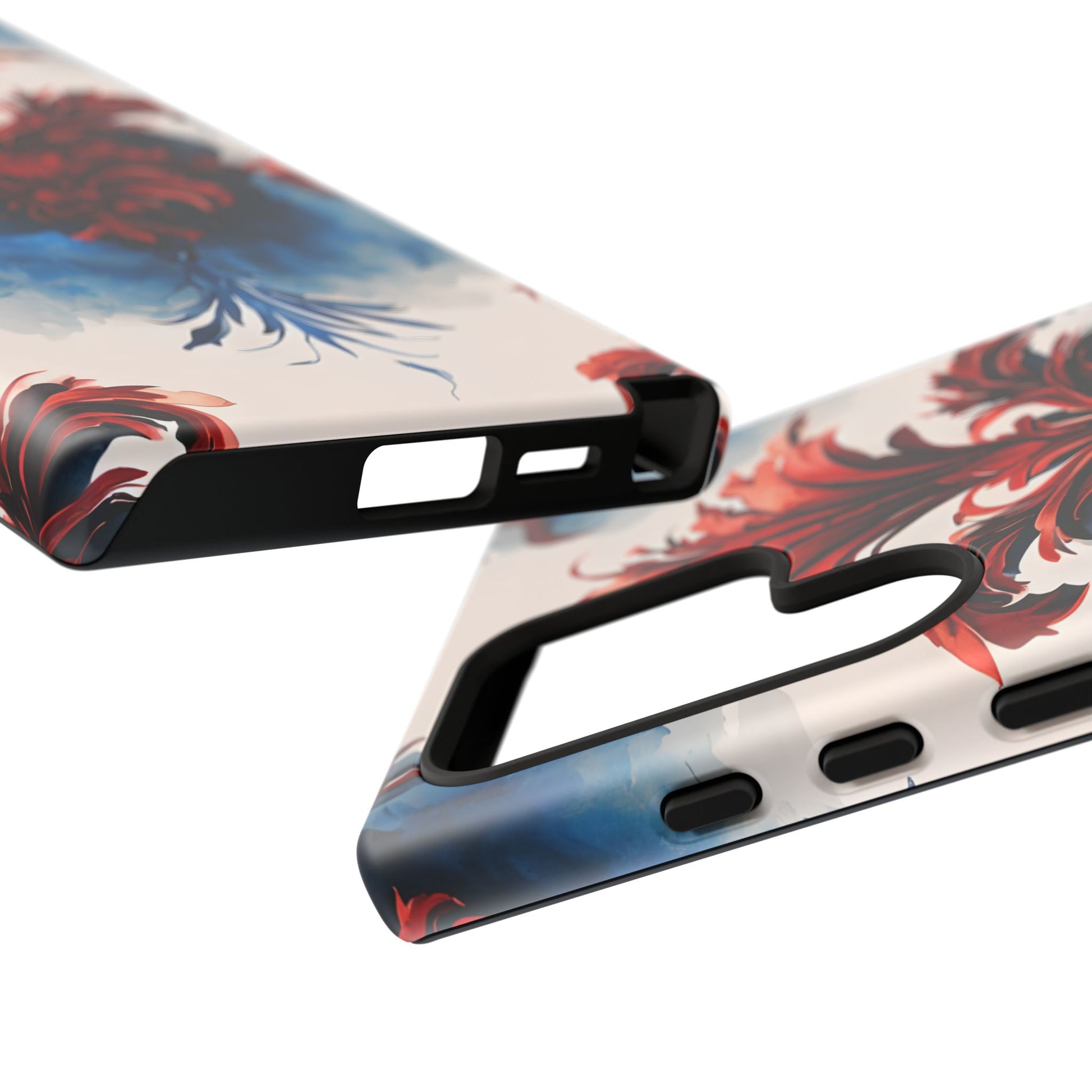 Crimson Plume - Bold Artistic Feather Samsung Galaxy S24 Ultra Tough Phone Case - Dramatic Red & Blue Design