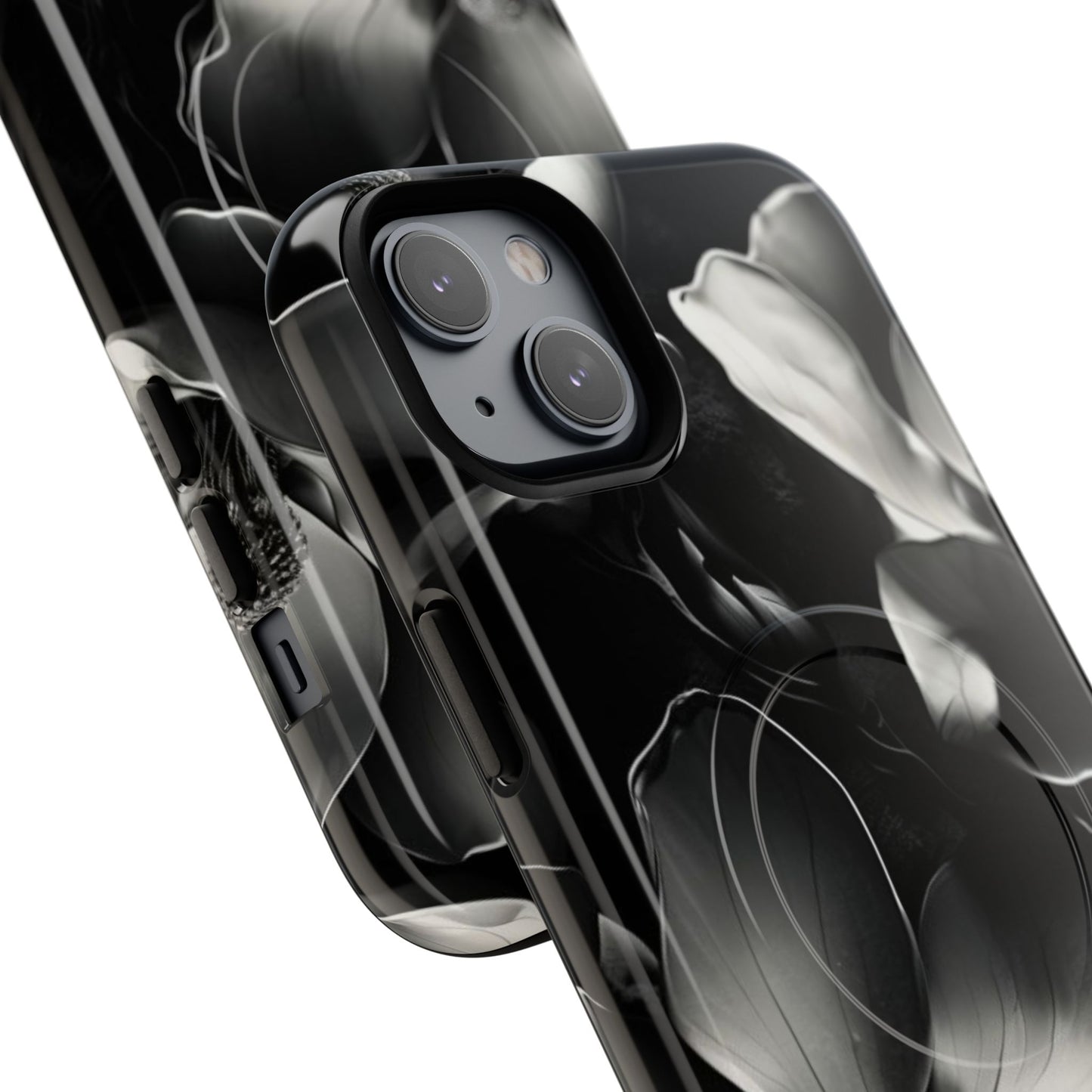 Monochrome Magnolia - Elegant Black & White Floral iPhone MagSafe Phone Case - Artistic Magnolia Design