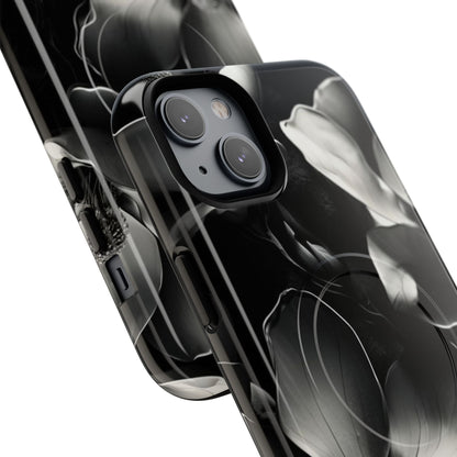 Monochrome Magnolia - Elegant Black & White Floral iPhone MagSafe Phone Case - Artistic Magnolia Design