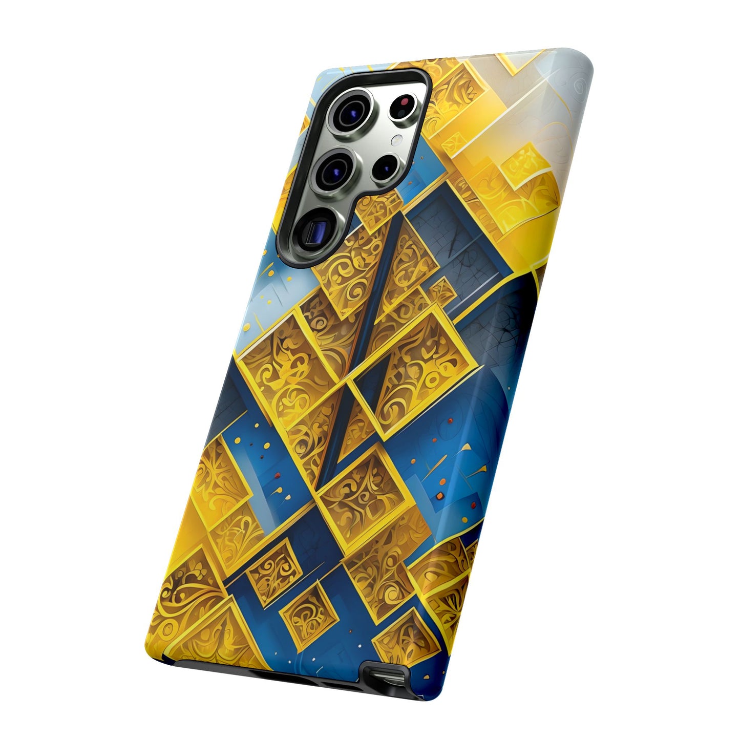 Golden Ascent geometric gold pattern Samsung Galaxy phone case angled view