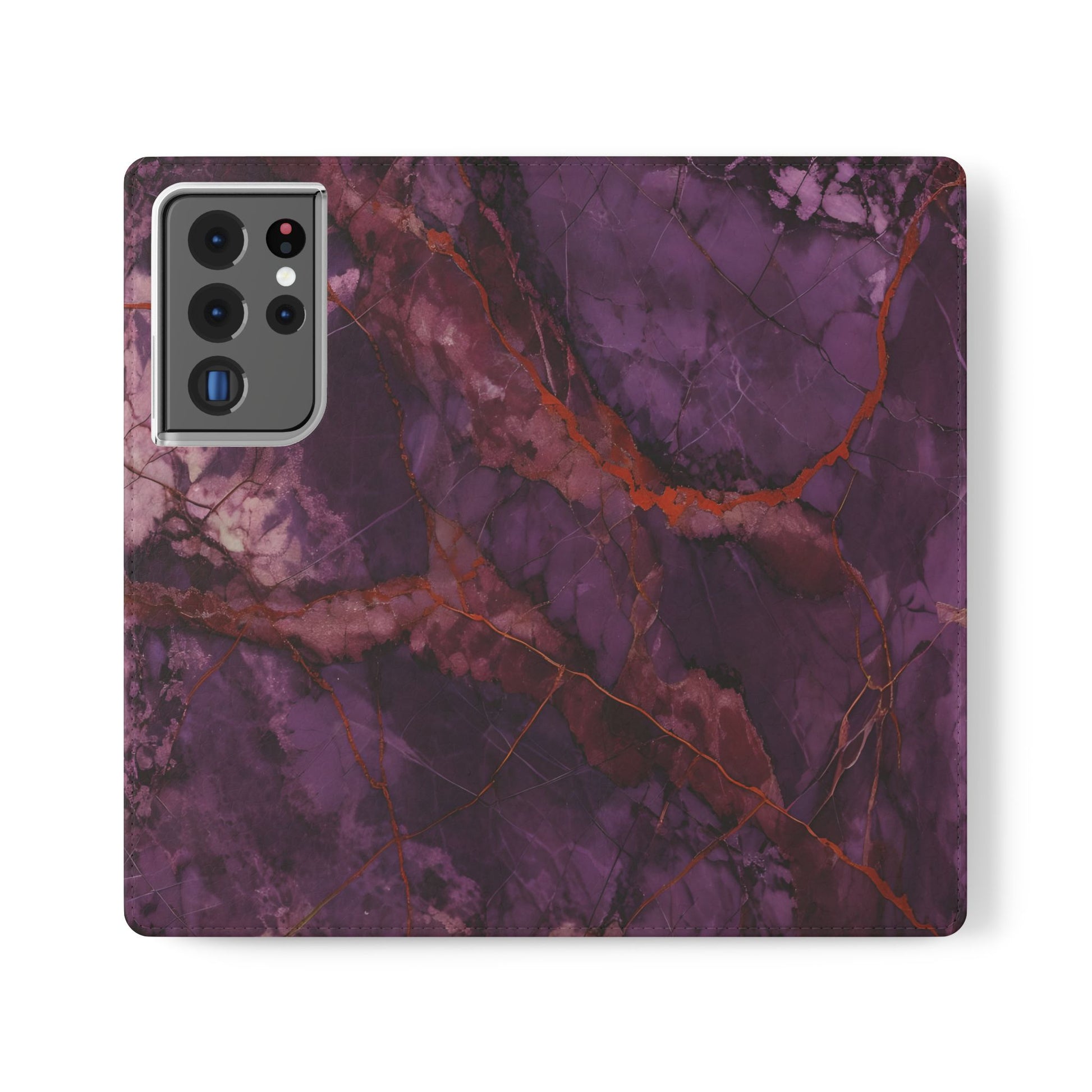 Amethyst Current Wallet Phone Case - Elegant Purple Marble Flip Cover for Samsung Galaxy S21 Ultra