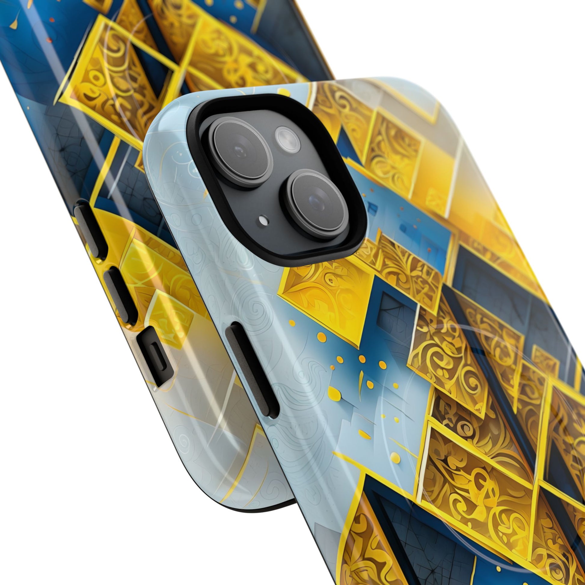 Golden Ascent Luxe Geometric iPhone 15 Plus- MagSafe Compatible - Elegant Abstract Gold Design