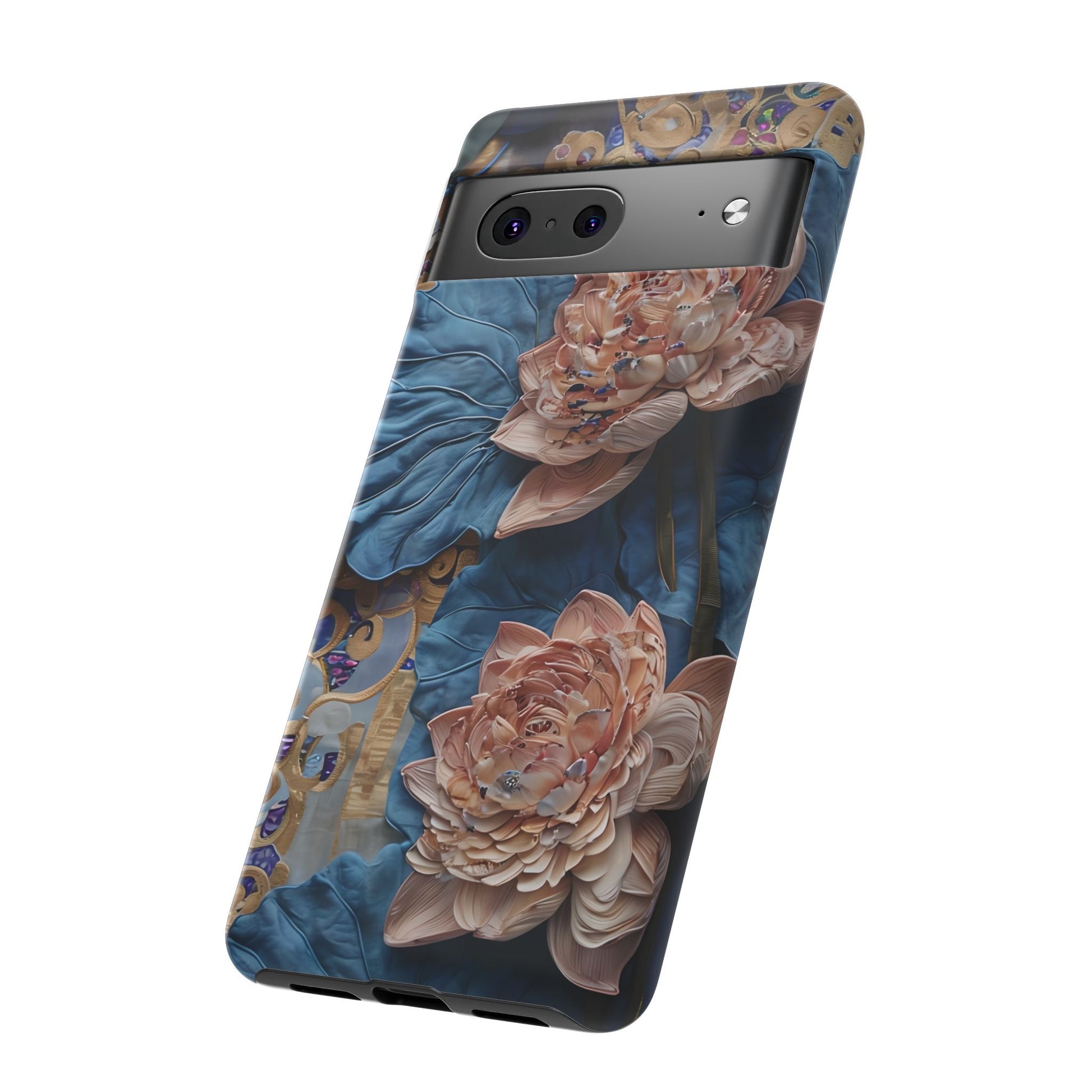 Peony Midnight Tapestry - Google Pixel 7 - Elegant Blue & Blush Artful Phone Cover