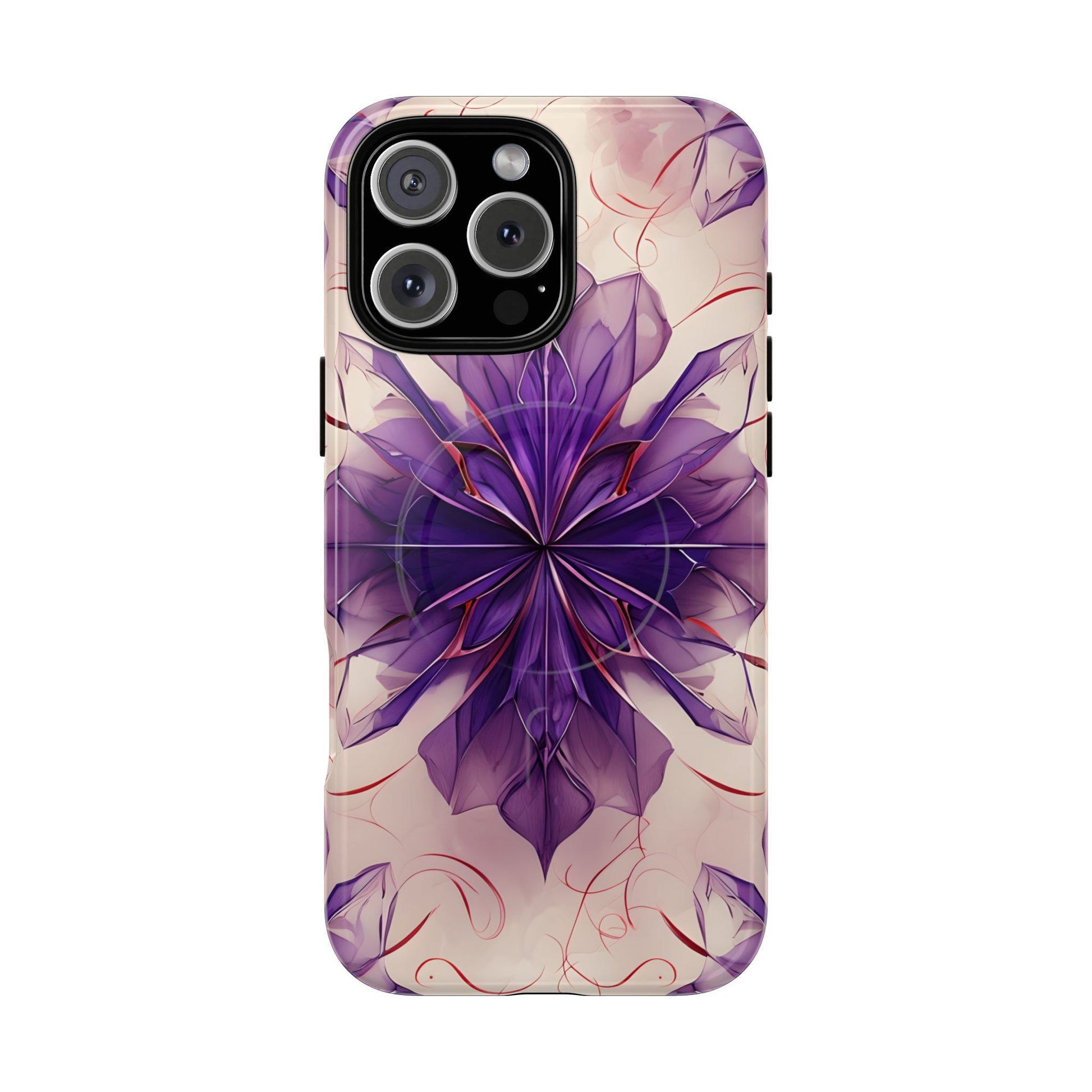 Violet Reverie - Kaleidoscope Collection Artistic Floral Burst - iPhone 16 Pro Max MagSafe Phone Case - Bold Purple Symmetrical Design