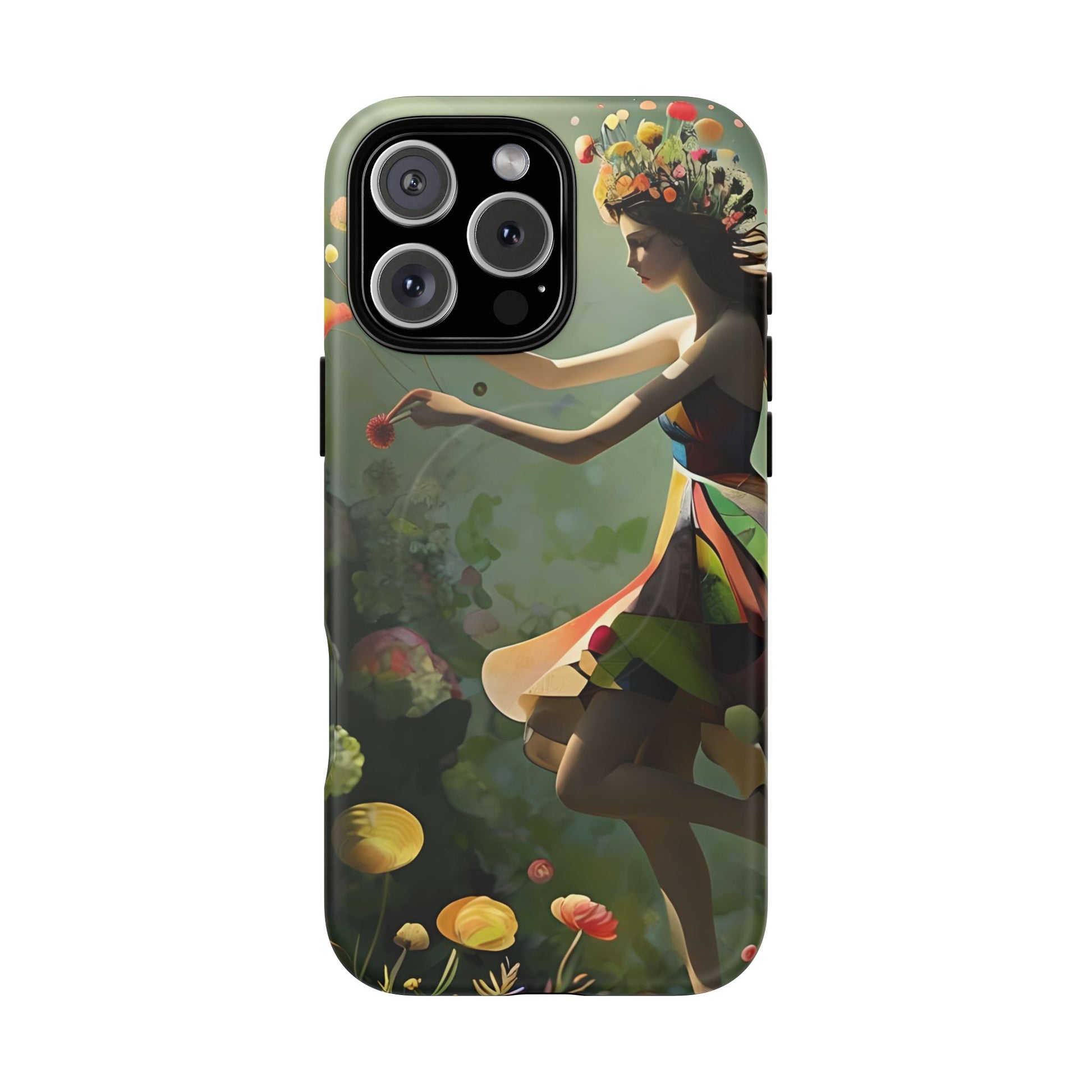 Dancing Wildflower Muse iPhone 16 Pro Max- Artistic Floral Fantasy Cover - MagSafe Compatible - Whimsical Nature-Inspired Protective Accessory