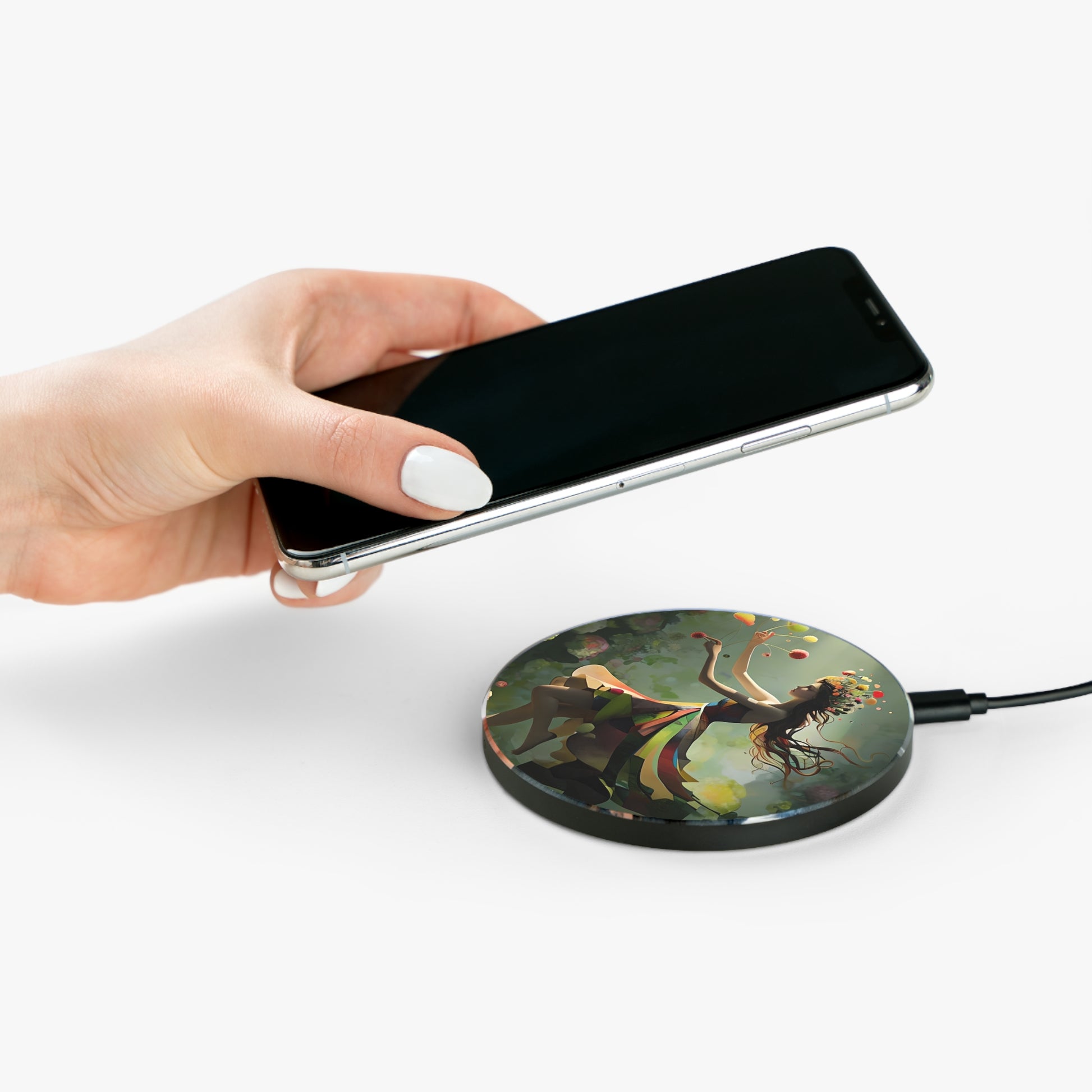 Dancing Wildflower Muse Qi Wireless Charger - 10W Fast Charging Pad for iPhone 15/16 - MagSafe Compatible Whimsical Design