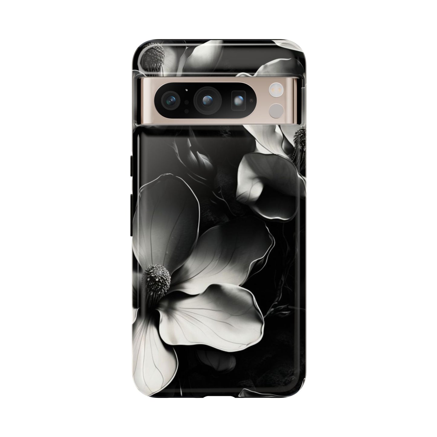 Monochrome Magnolia black and white magnolia flower design Google Pixel phone case