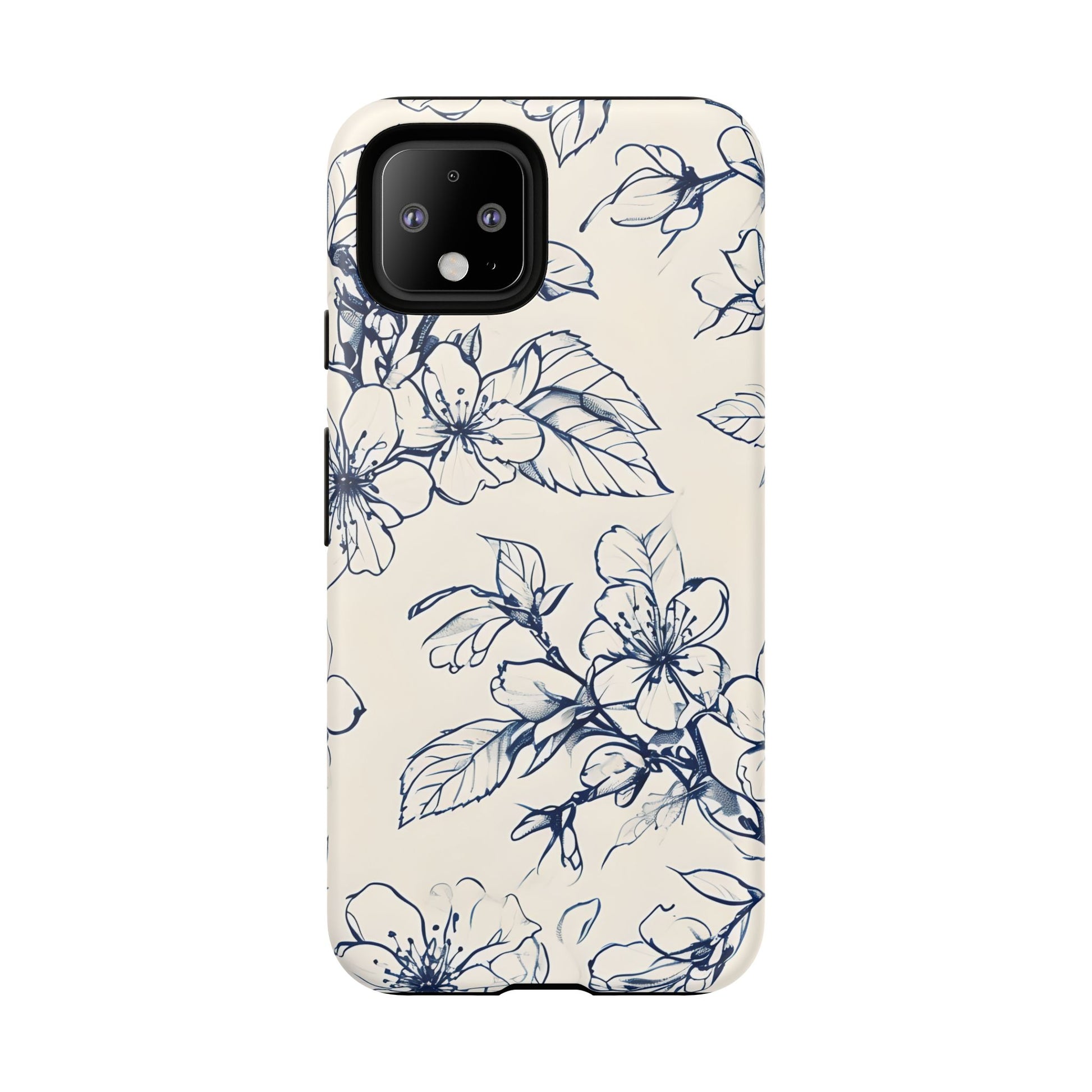 Blossom Sketch - Artistic Blue Floral Google Pixel 4 - Tough Phone Case - Hand-Drawn Botanical Design