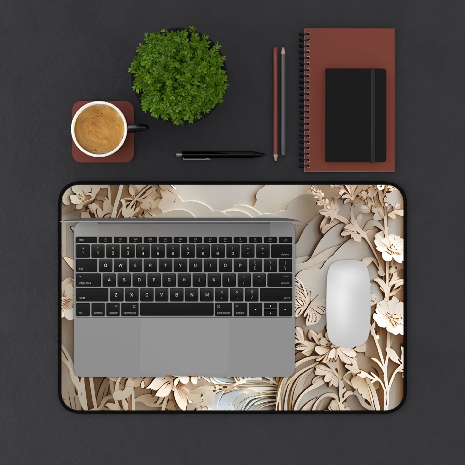 Moonlit Garden Desk Mat - Premium Office Desk Pad, 3 Sizes Available, Textured Illusion on a Smooth Surface