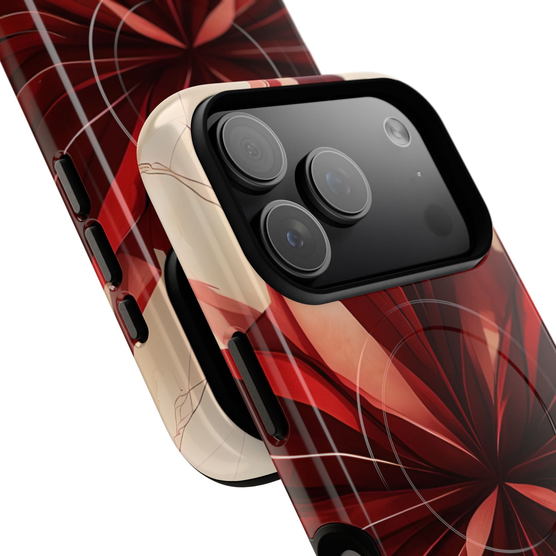 Angled view of Ruby Compass iPhone MagSafe protective phone case with large camera cutout