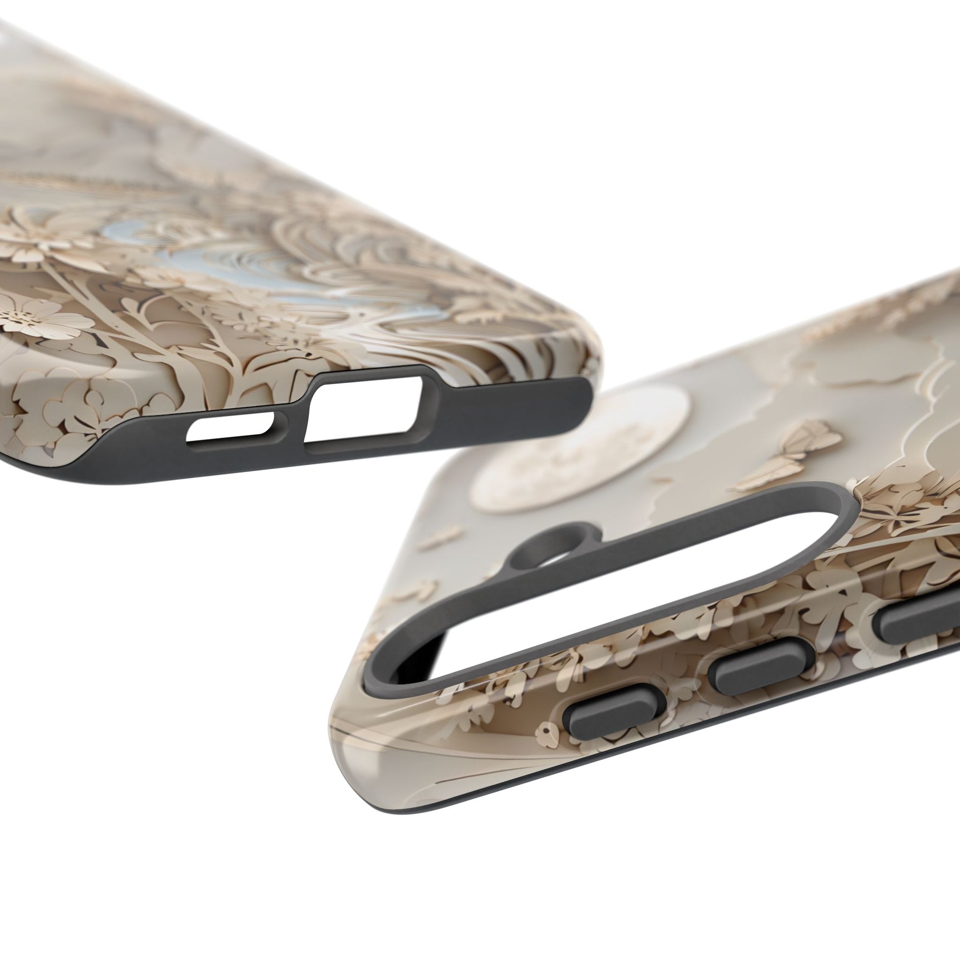 Moonlit Garden - Elegant Neutral Floral Samsung Galaxy S25 Tough Phone Case - Painterly Botanical & Moon Design
