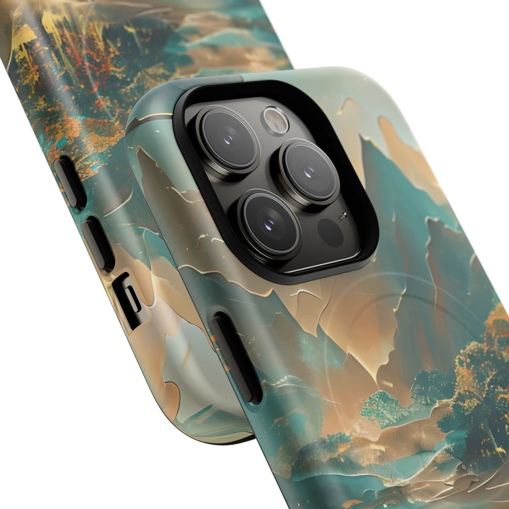 Misty Horizon - Serene Landscape Art iPhone 14 Pro MagSafe Phone Case - Tranquil Mountain & Lake Design