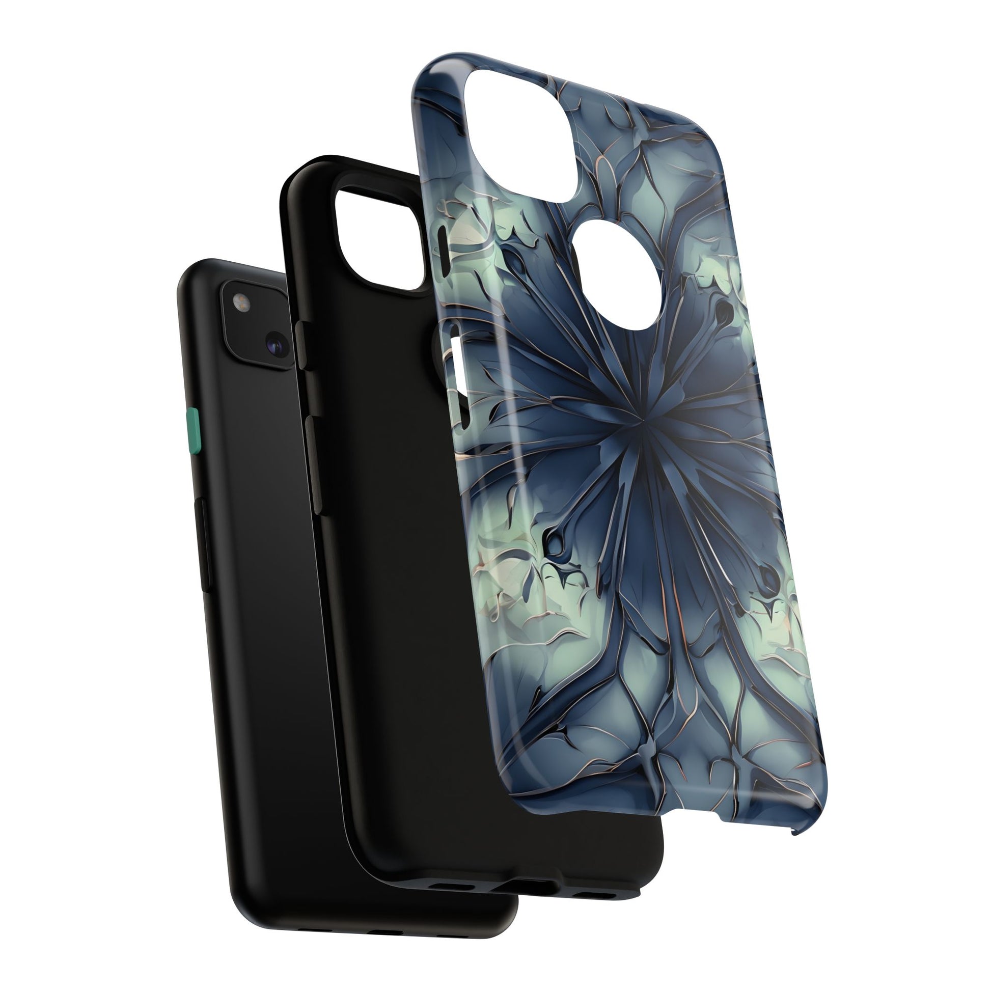 Indigo Mosaic - Artistic Kaleidoscope Collection Artistic Floral - Google Pixel 4a Tough Phone Case - Bold Blue Symmetrical Design