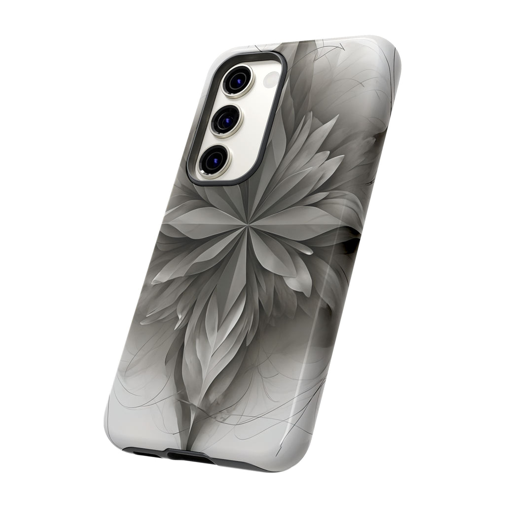 Silver Lotus - Elegant Monochrome Floral Samsung Galaxy S23 Tough Phone Case - Modern Lotus Design