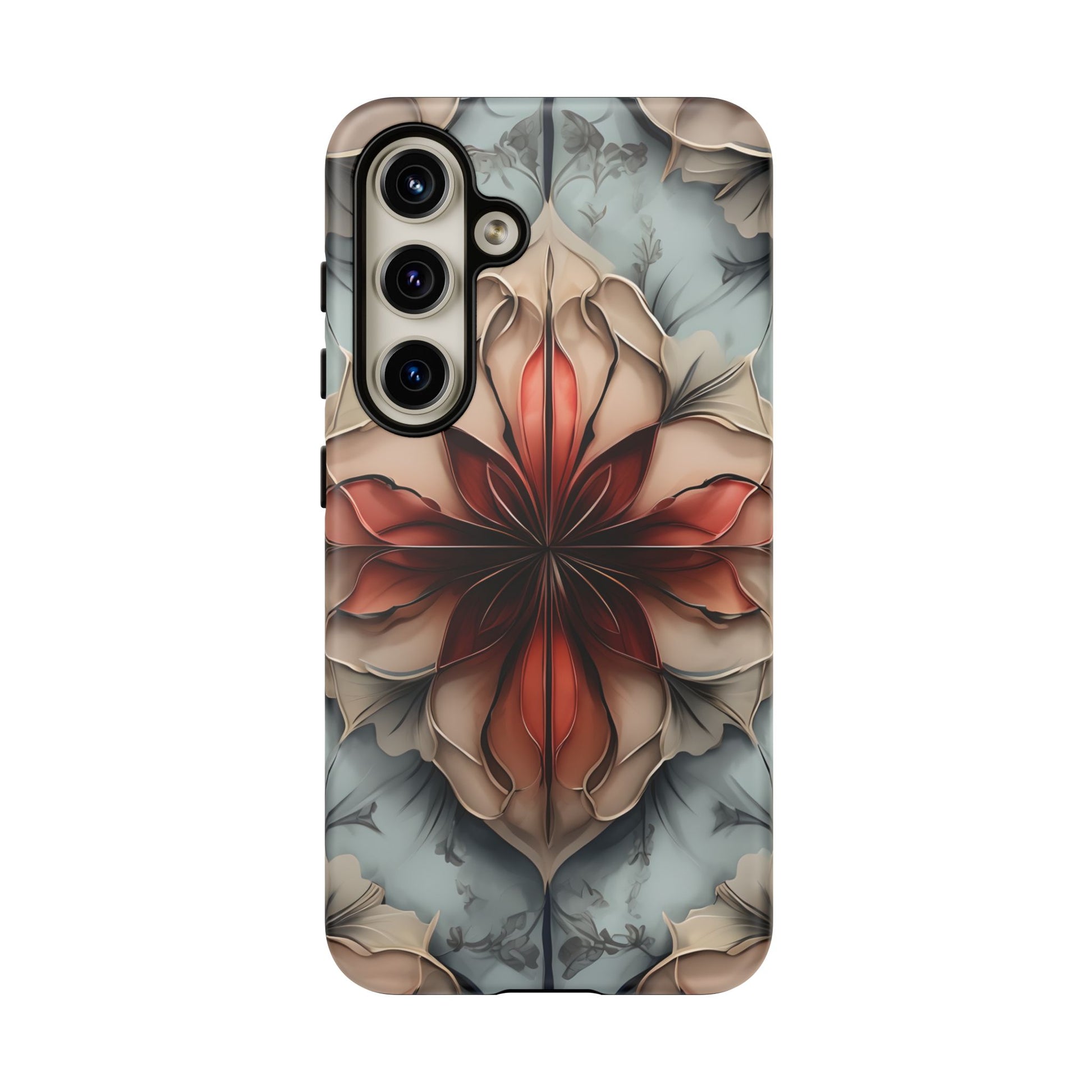 Ember Bloom - Kaleidoscope Collection Artistic Floral - Samsung Galaxy S24 Tough Phone Case - Fiery Symmetrical Design