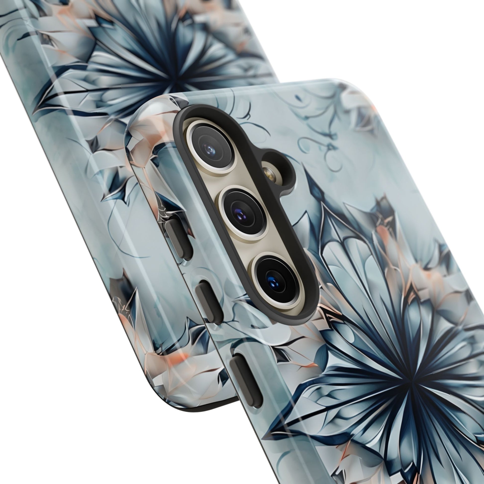Indigo Mirage - Artistic Kaleidoscope Collection Artistic Floral - Samsung Galaxy S24 Tough Phone Case - Bold Indigo Symmetrical Design