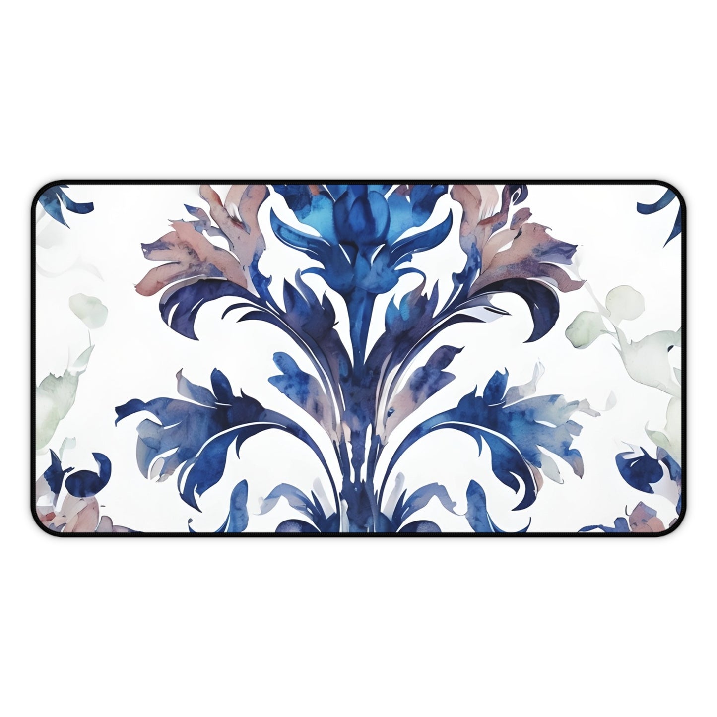 Delft Reverie desk mat featuring blue and white porcelain-inspired floral design
