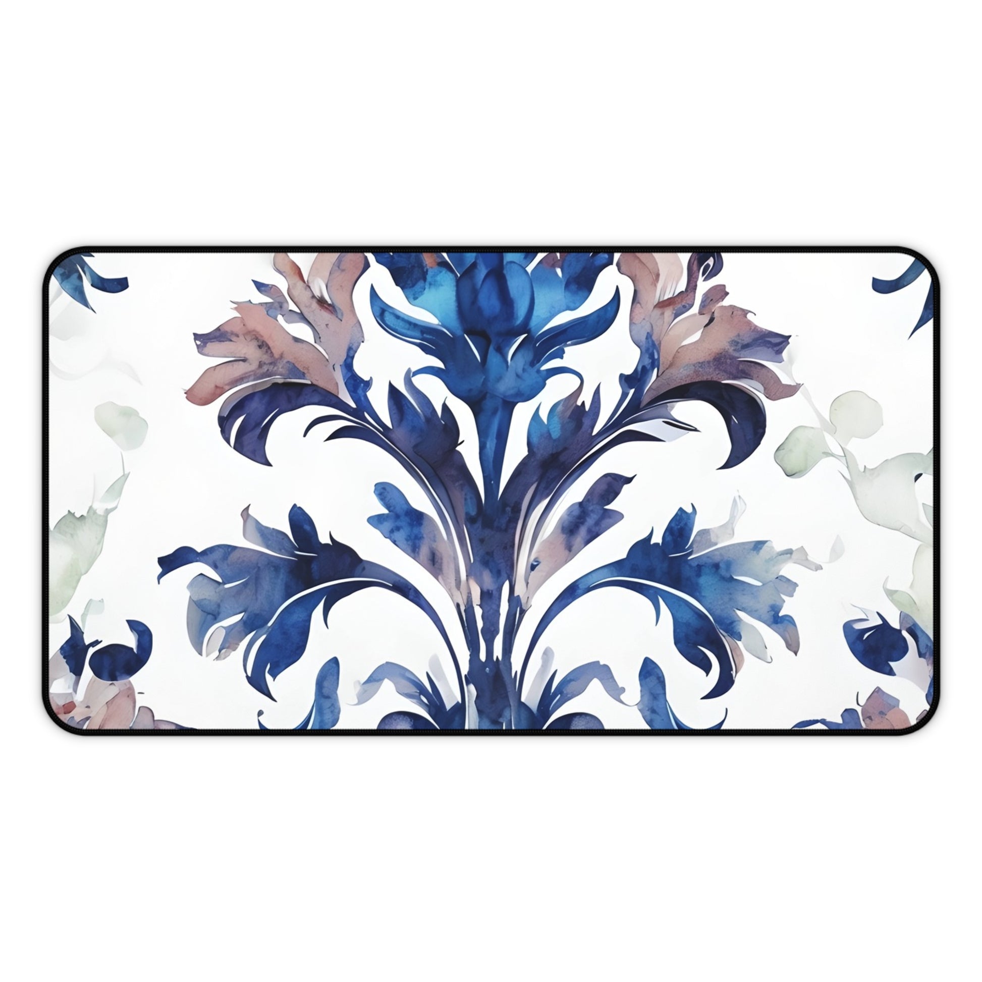 Delft Reverie desk mat featuring blue and white porcelain-inspired floral design