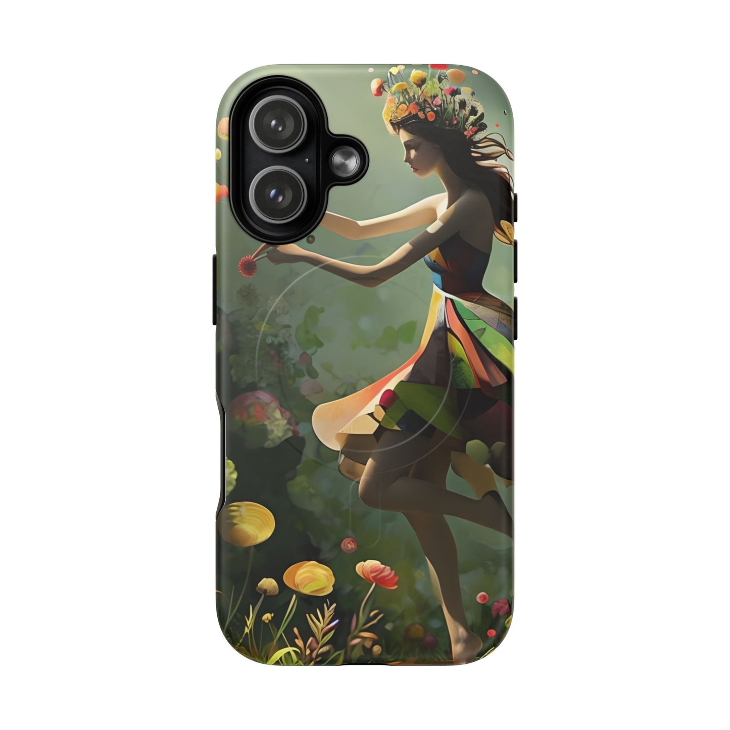 Dancing Wildflower Muse iPhone - Artistic Floral Fantasy Cover - MagSafe Compatible - Whimsical Nature-Inspired Protective Accessory
