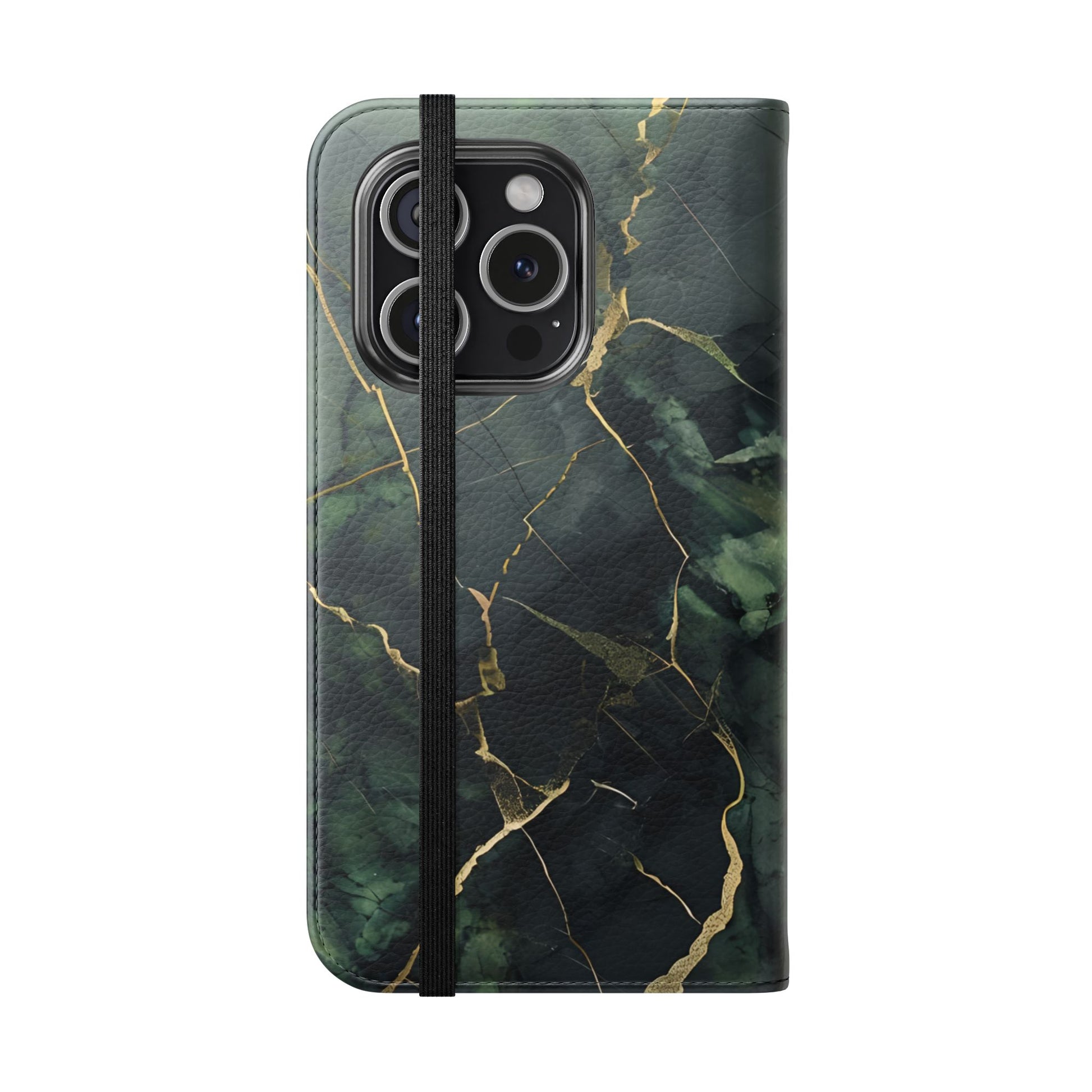 Verdant Vein - Green Marble Design Wallet Phone Case for iPhone 15 Pro