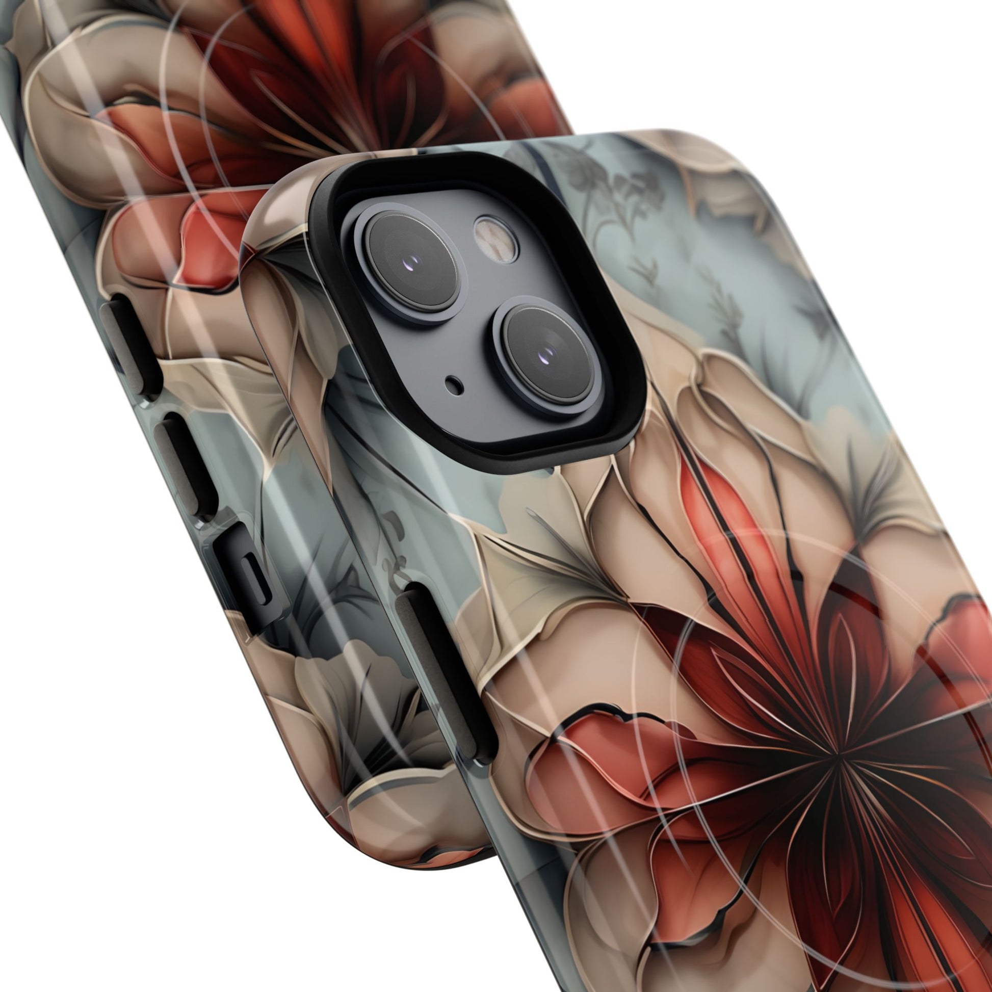 Ember Bloom - Kaleidoscope Collection Artistic Floral iPhone 14 MagSafe Phone Case - Fiery Symmetrical Design