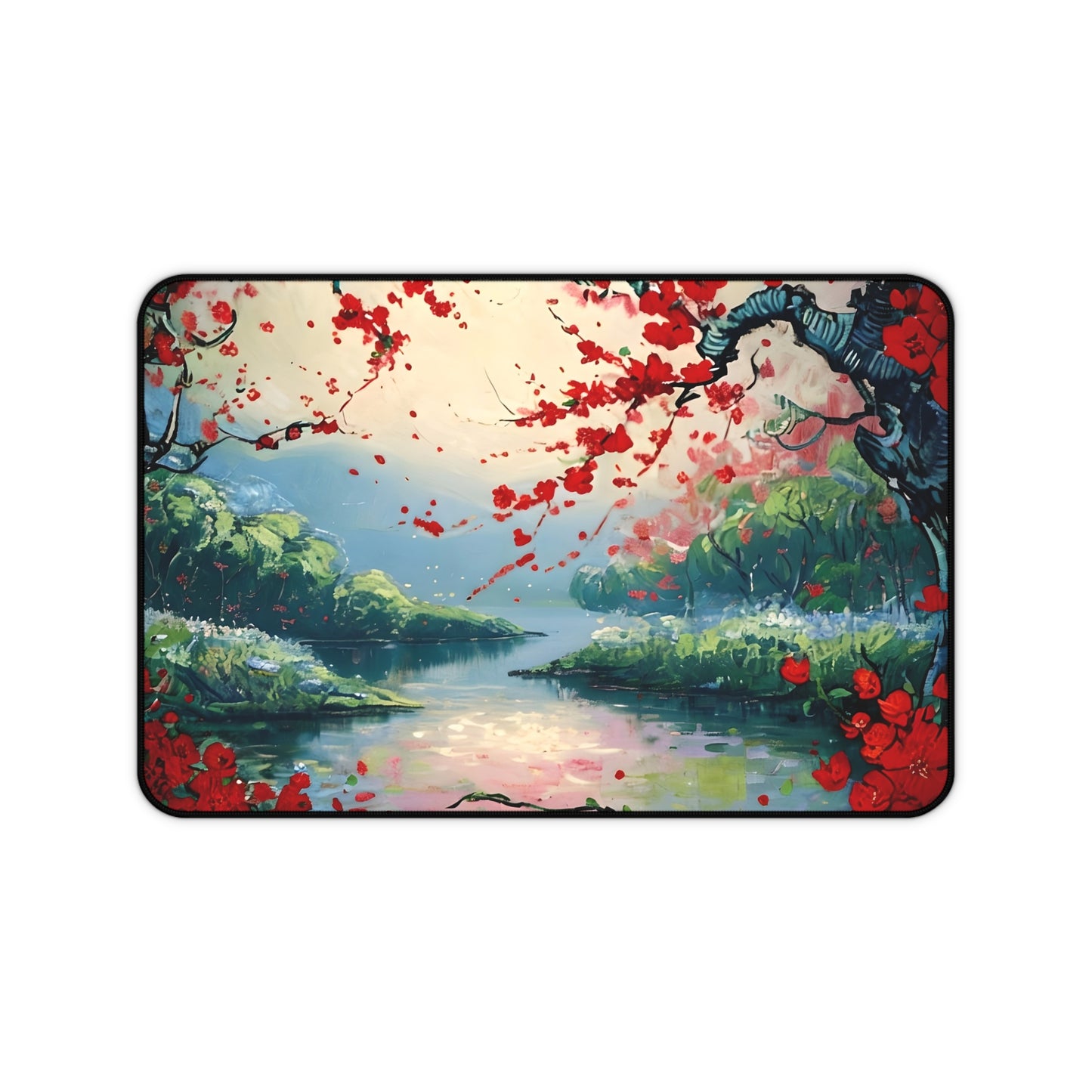 Crimson Blossom Desk Mat - Premium Office Desk Pad, 3 Sizes Available, Artistic Workspace Protection