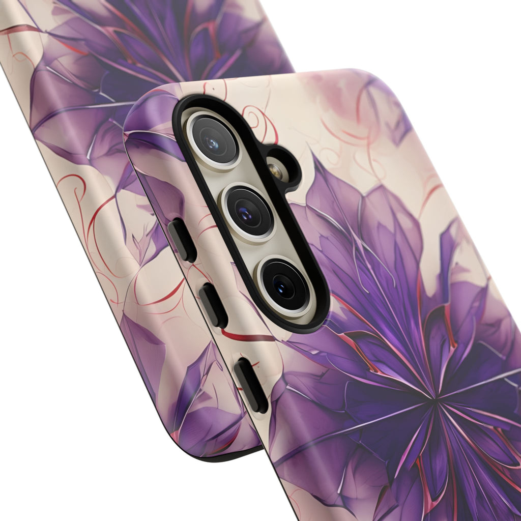 Violet Reverie - Kaleidoscope Collection Artistic Floral Burst - Samsung Galaxy S24 Plus Tough Phone Case - Bold Purple Symmetrical Design
