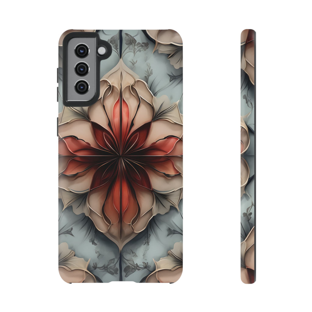 Ember Bloom - Kaleidoscope Collection Artistic Floral - Samsung Galaxy S21 Plus Tough Phone Case - Fiery Symmetrical Design