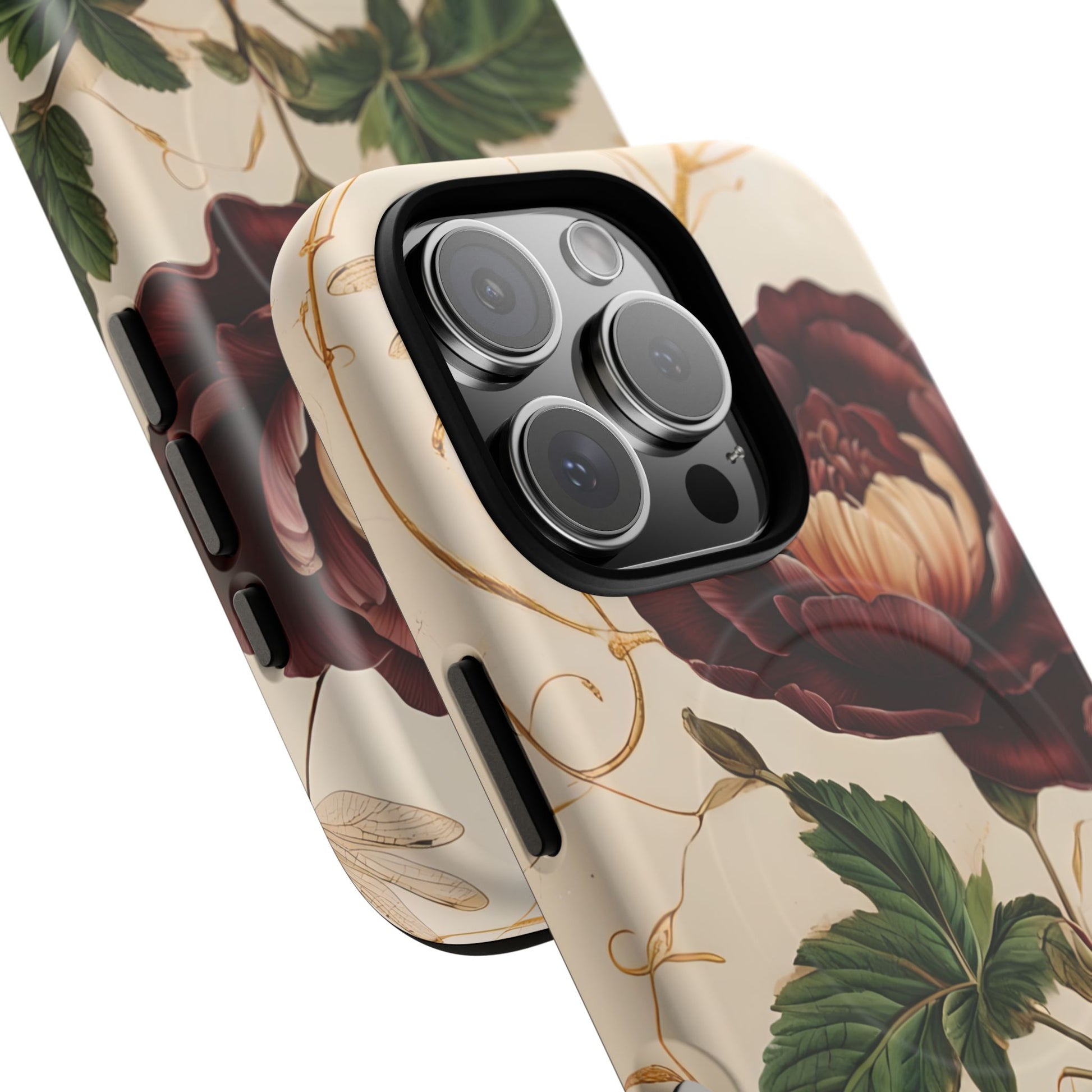 Vintage Burgundy Rose - Elegant Floral iPhone 16 Pro MagSafe Phone Case - Classic Rose Design