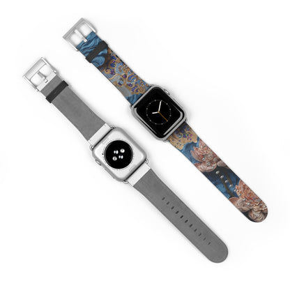 Peony Midnight Tapestry Designer Apple Watch Band - Premium Custom Strap for Series 1-9, SE & Ultra - Artistic Vegan Leather