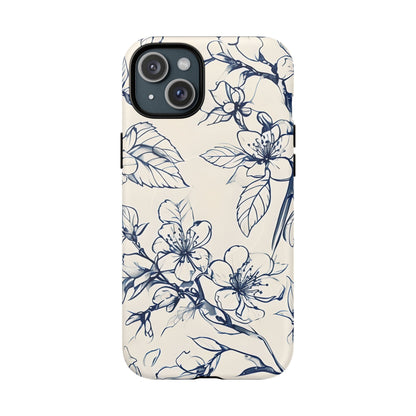 Blossom Sketch - Artistic Blue Floral - iPhone MagSafe Phone Case - Botanical Design
