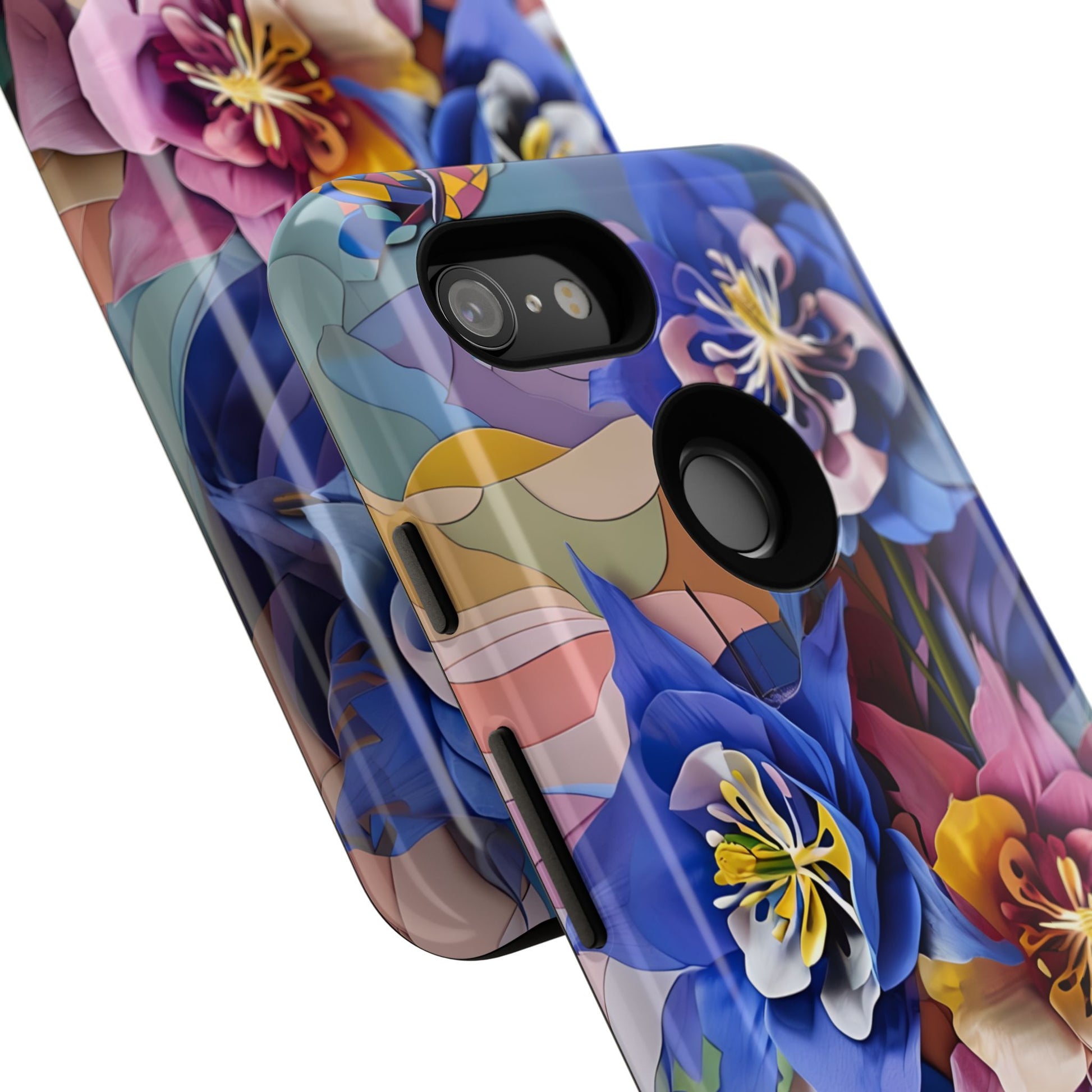 Blue Columbine Carnivale - Artistic Floral & Butterfly Google Pixel 3 Tough Phone Case - Vibrant Botanical Design