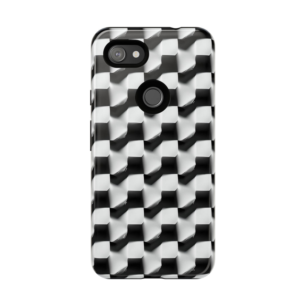 Monochrome Grid Tough Case for Google Pixel 3a XL - Classic Checkerboard, Black & White, Minimalist Trend