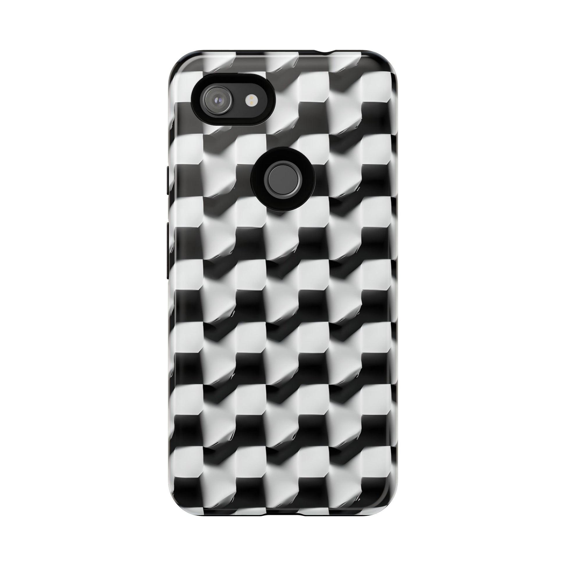 Monochrome Grid Tough Case for Google Pixel 3a XL - Classic Checkerboard, Black & White, Minimalist Trend