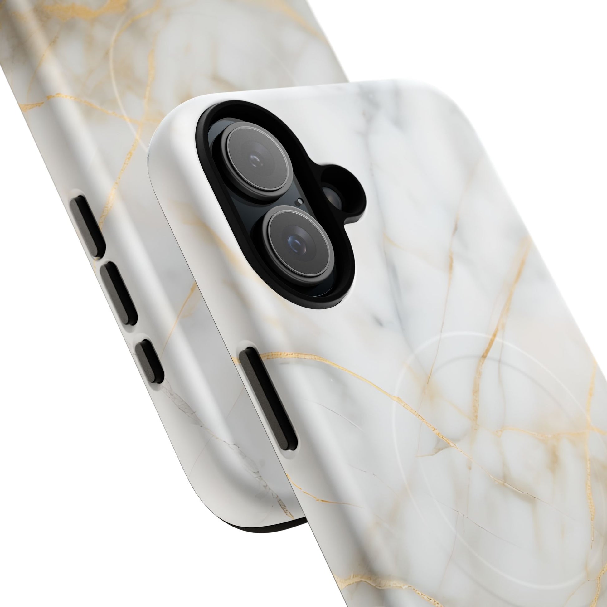 Golden Vein iPhone 16 Plus MagSafe Phone Case -White Neutral Marble Design