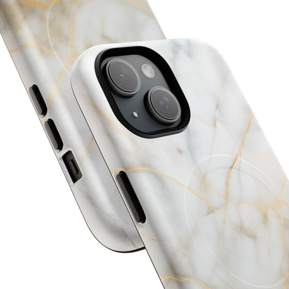 Golden Vein iPhone MagSafe Phone Case -White Neutral Marble Design
