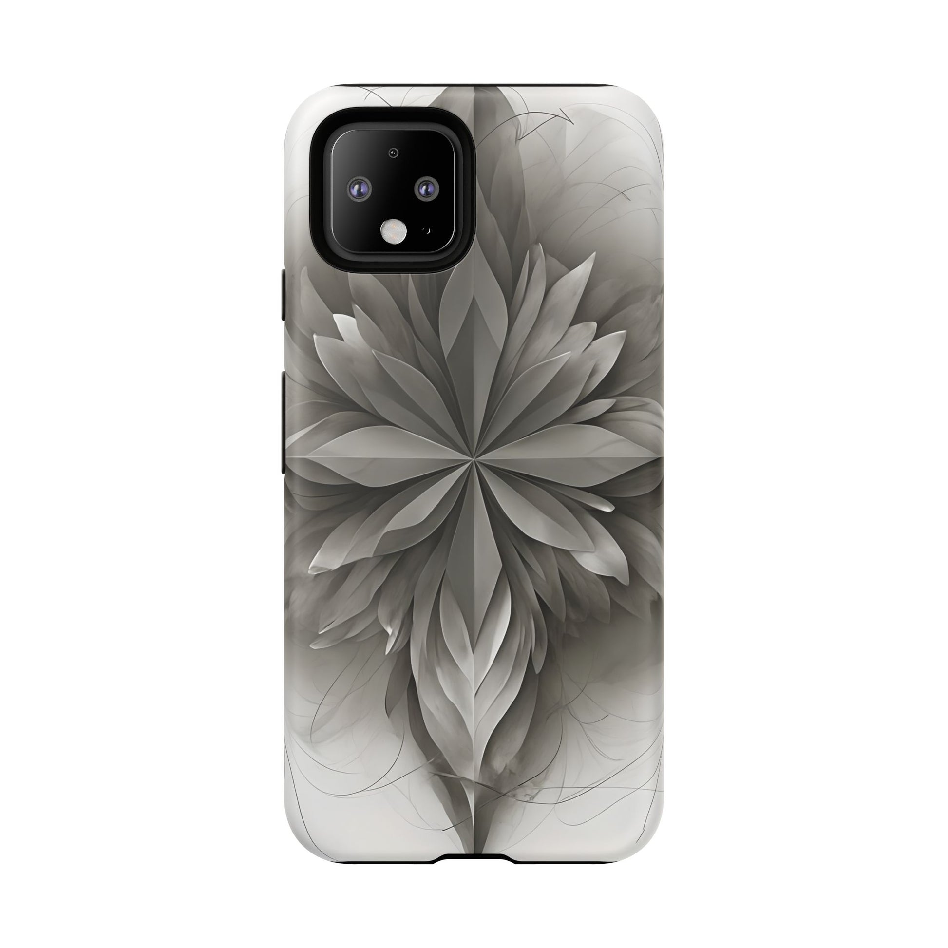 Silver Lotus - Elegant Monochrome Floral Google Pixel 4 Tough Phone Case - Modern Lotus Design