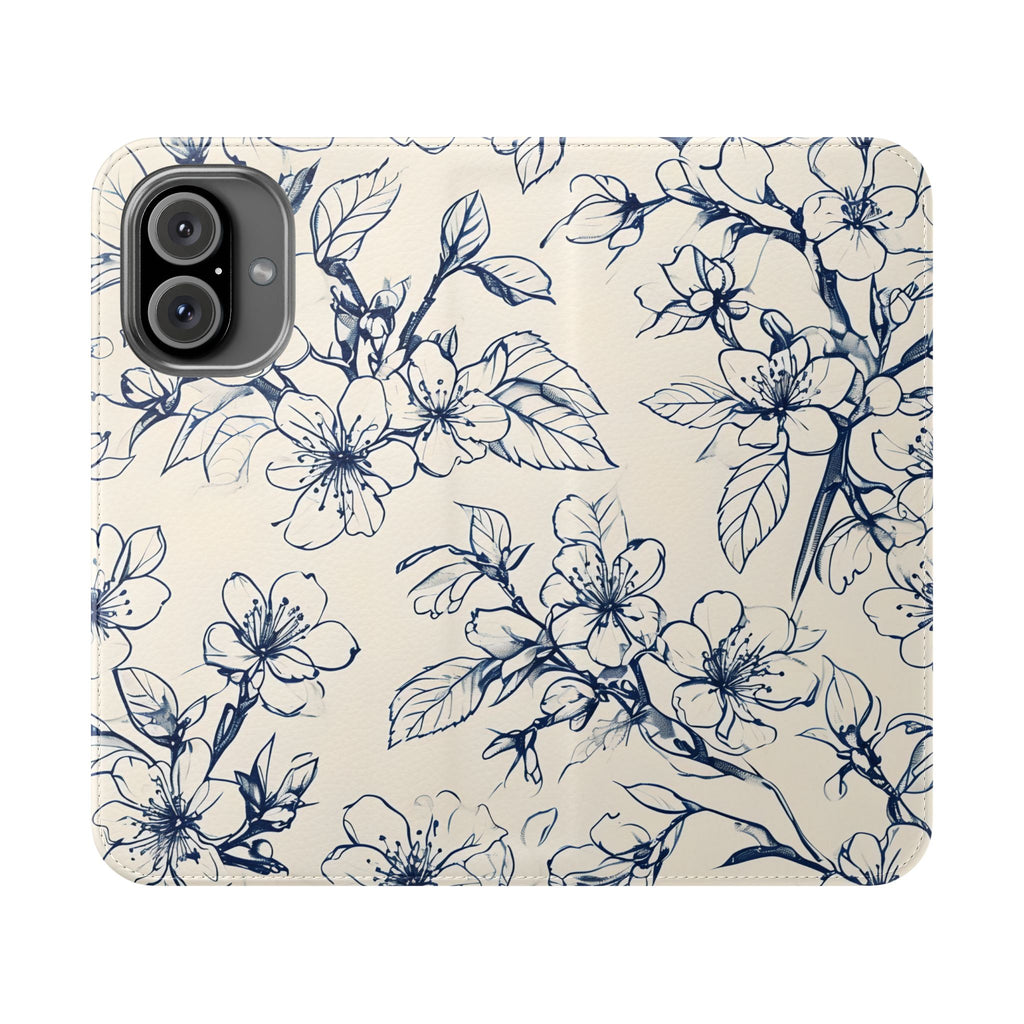 Blossom Sketch - Minimalist Floral Flip Phone Case for iPhone 16
