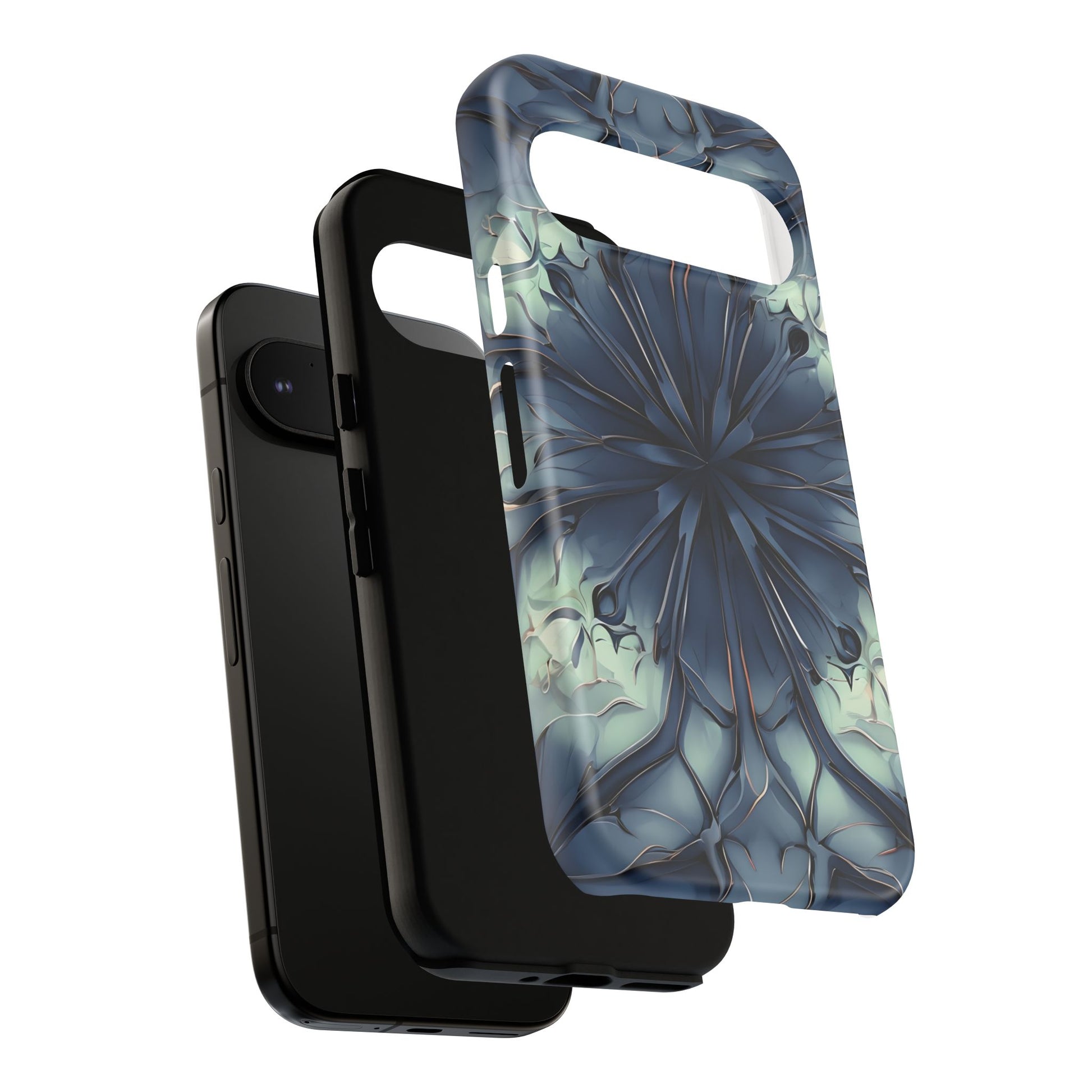 Indigo Mosaic - Artistic Kaleidoscope Collection Artistic Floral - Google Pixel 9 Pro Tough Phone Case - Bold Blue Symmetrical Design