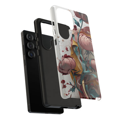Blushing Peony Veil - Elegant Painterly Floral Samsung Galaxy Tough Phone Case - Soft Blush & Teal Peony Design