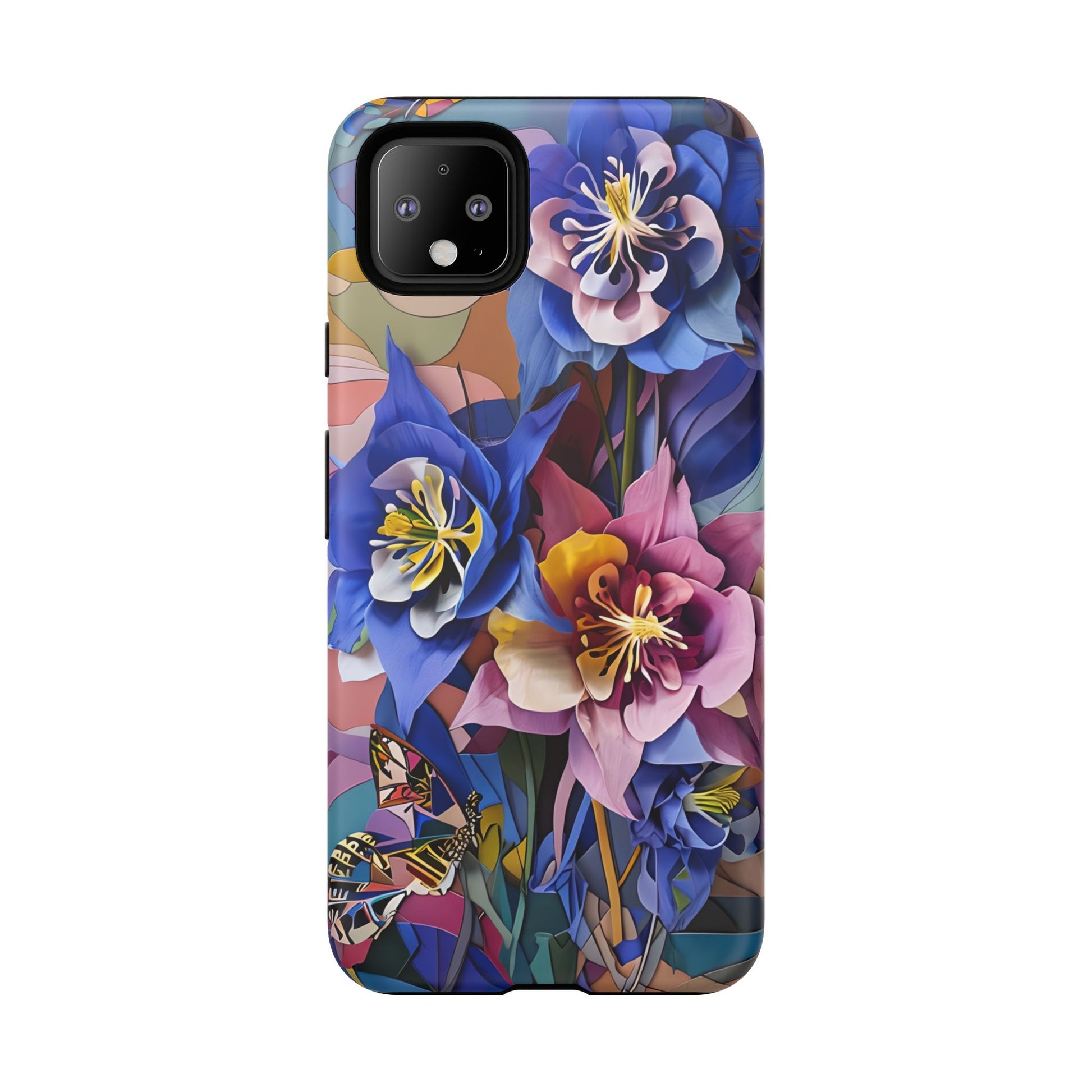 Blue Columbine Carnivale - Artistic Floral & Butterfly Google Pixel 4XL Tough Phone Case - Vibrant Botanical Design