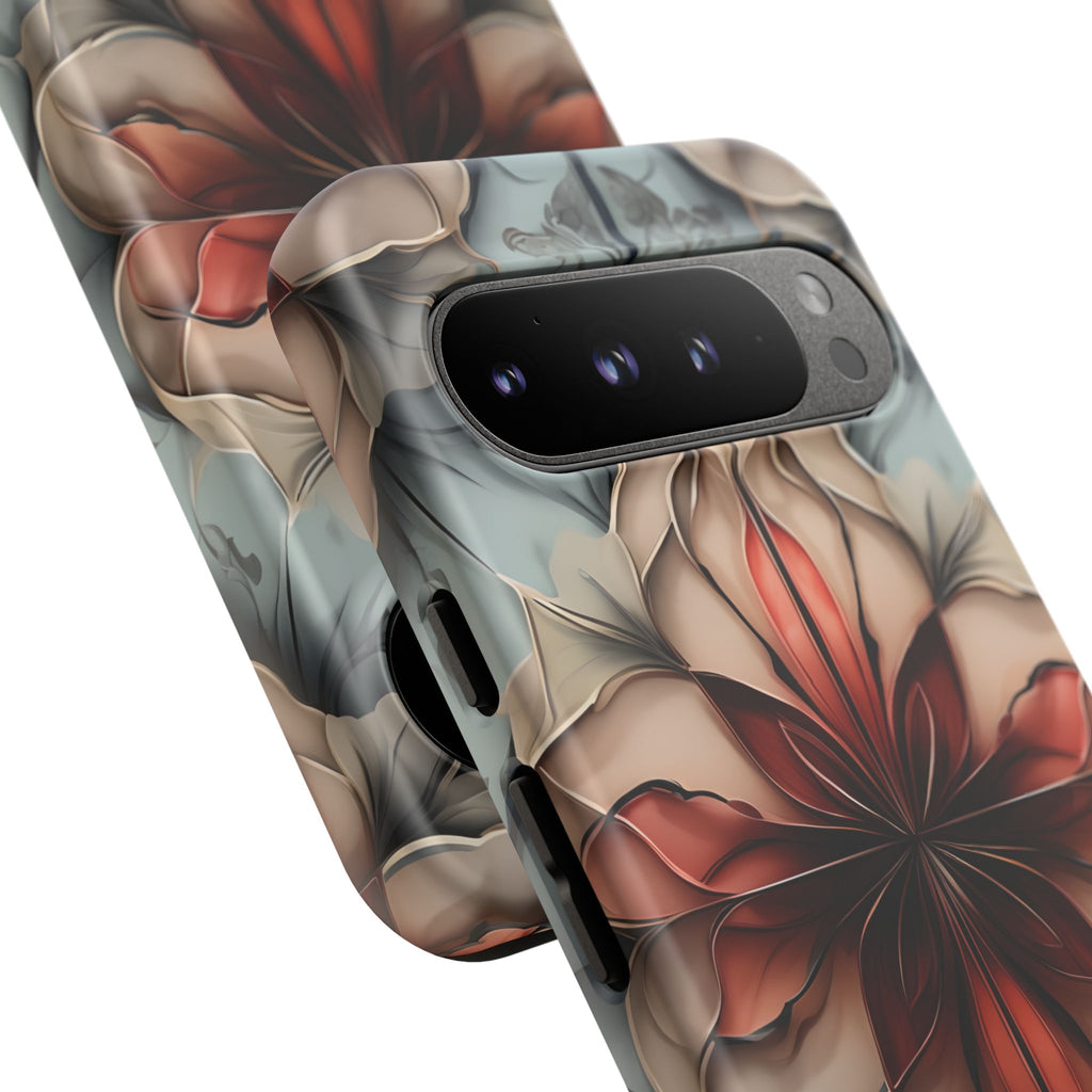 Ember Bloom - Kaleidoscope Collection Artistic Floral - Google Pixel 9 Pro XL Tough Phone Case - Fiery Symmetrical Design